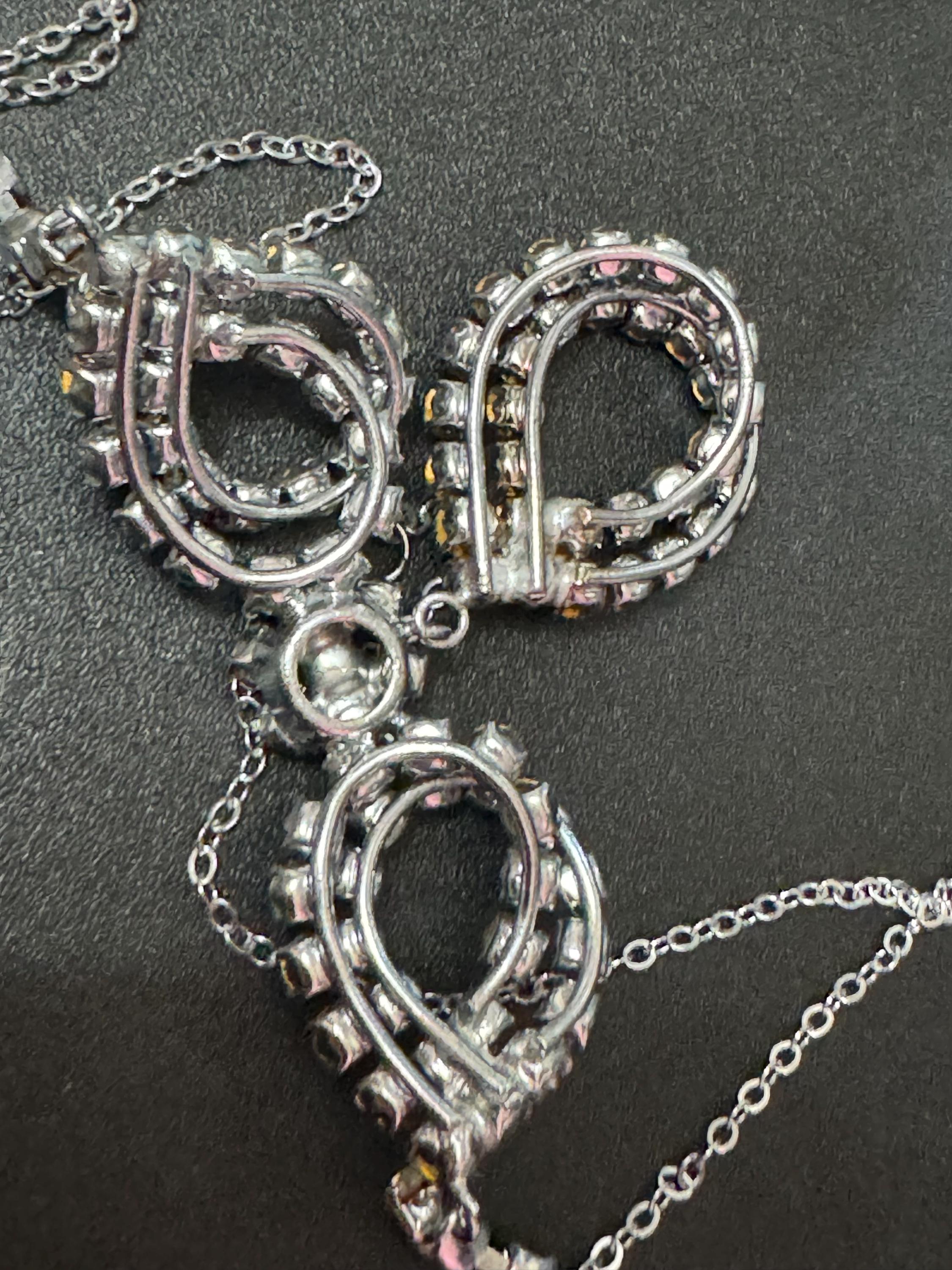 Vintage clear diamanté glass rhinestone crystal silver tone necklace 41cm