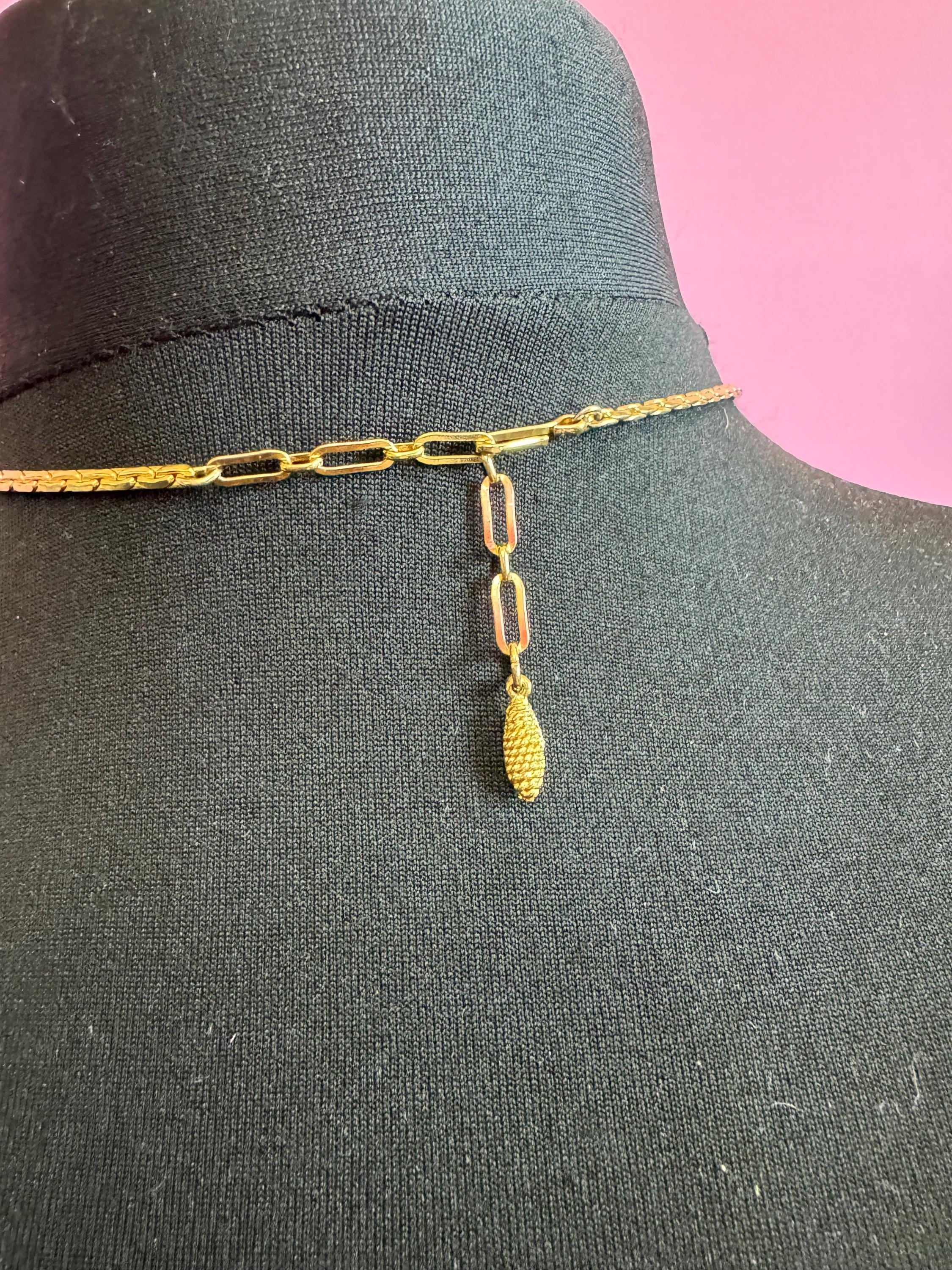 Vintage gold tone mesh lariat drop necklace with clear diamanté glass paste stones