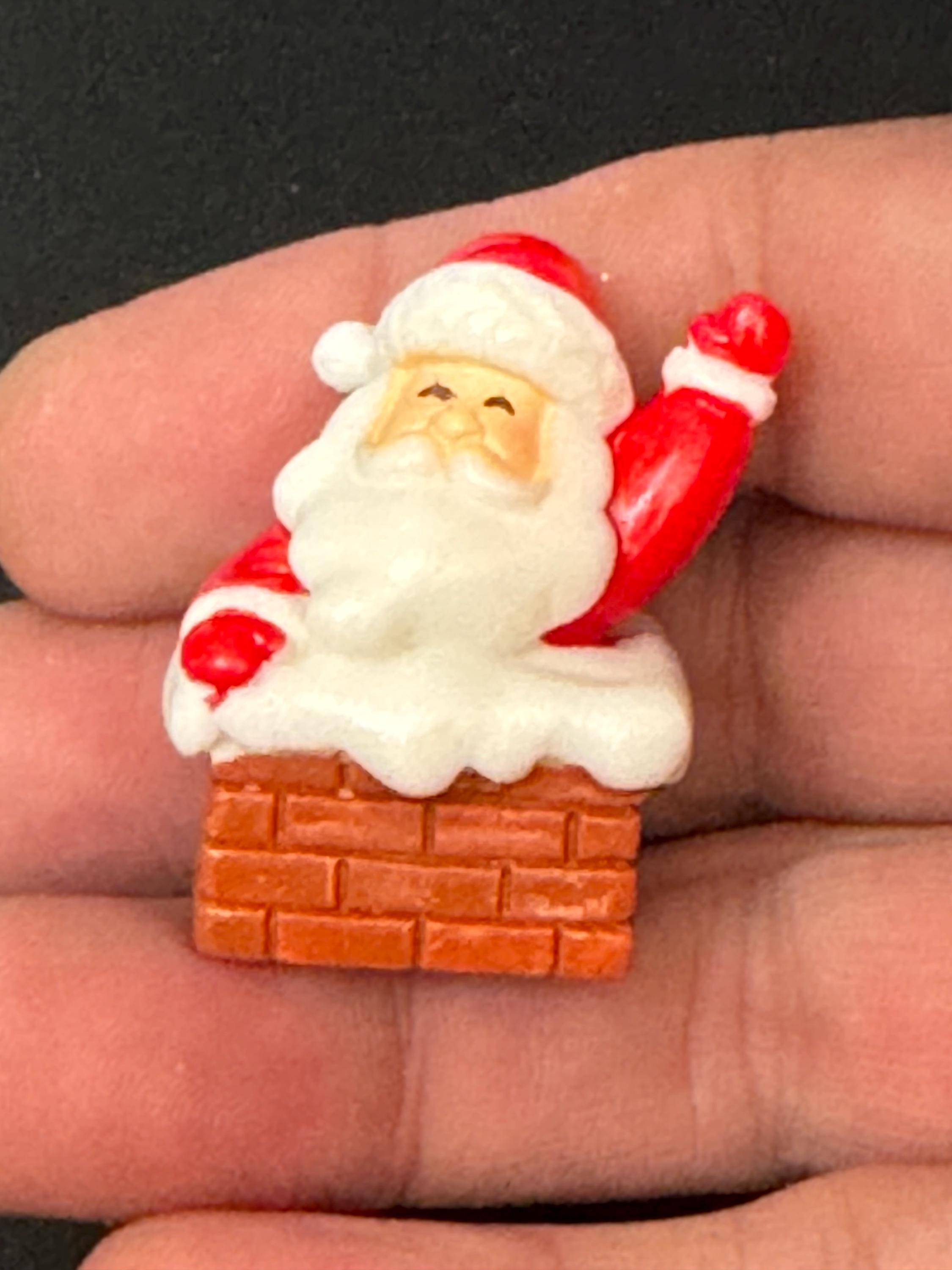 Mini Father Christmas, Santa in chimney Christmas cake topper decoration