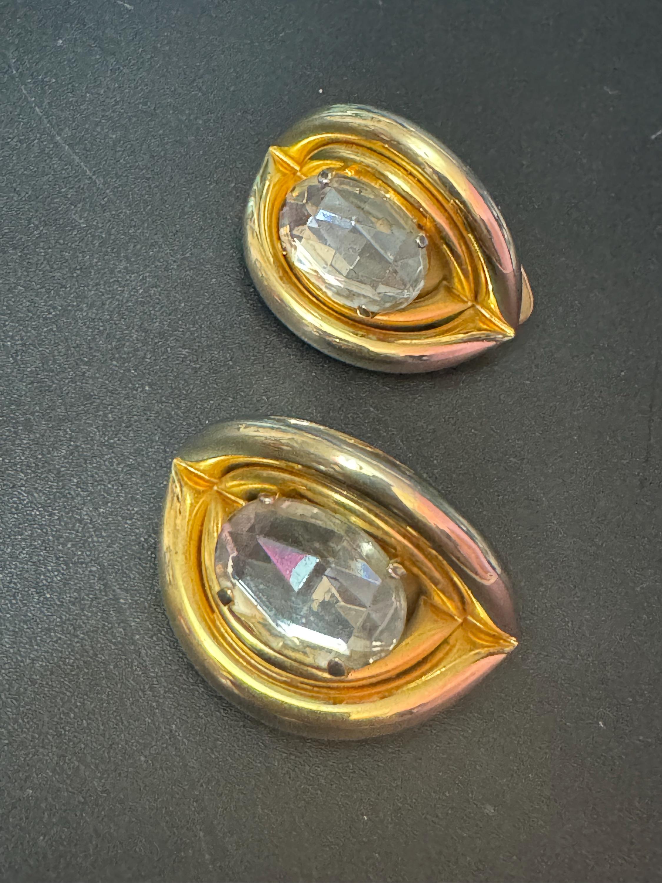 XL gold tone clip on diamante paste stud tube earrings