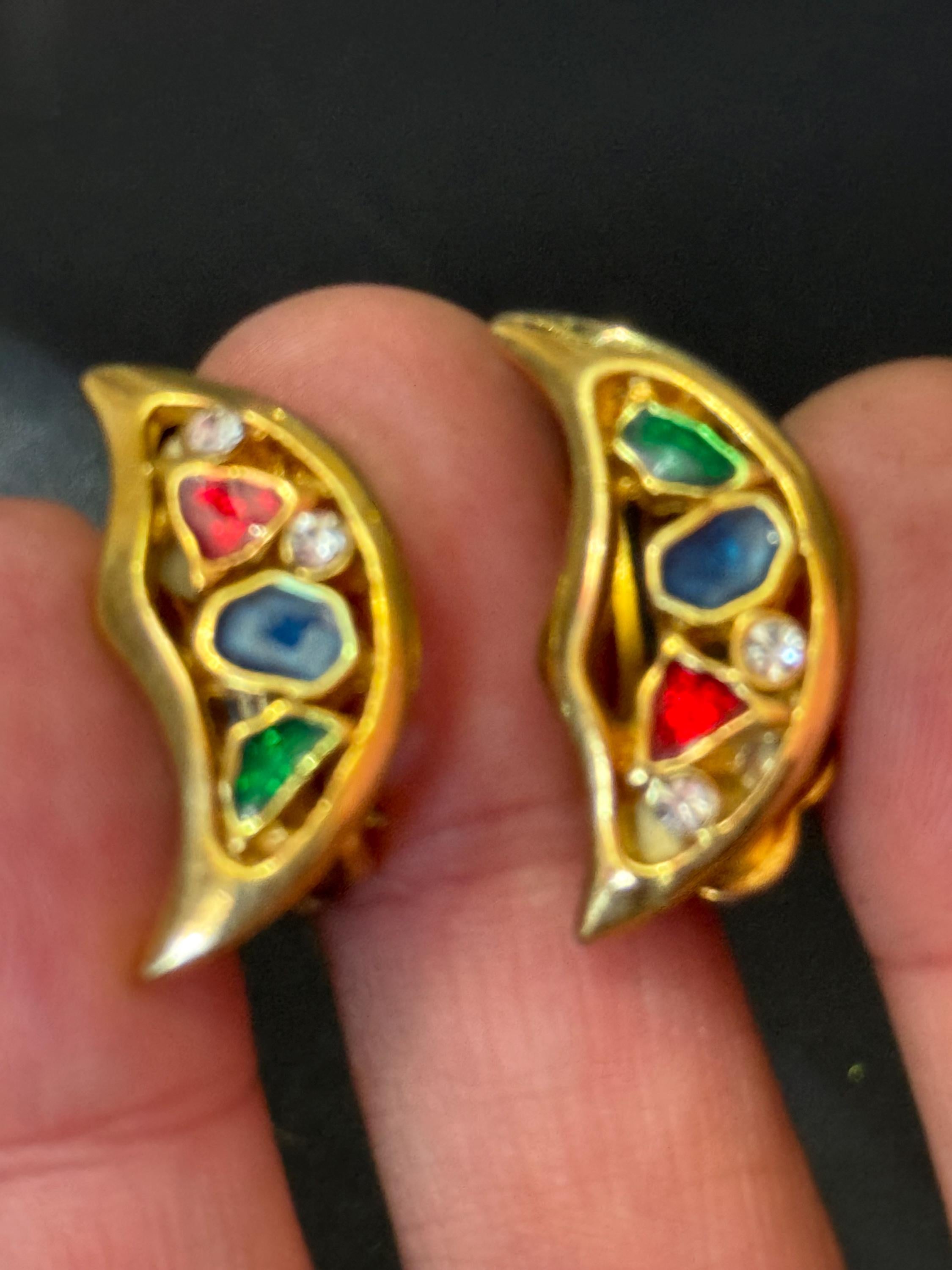 Crescent Moon Clip On Earrings: Diamanté Gripoix Style