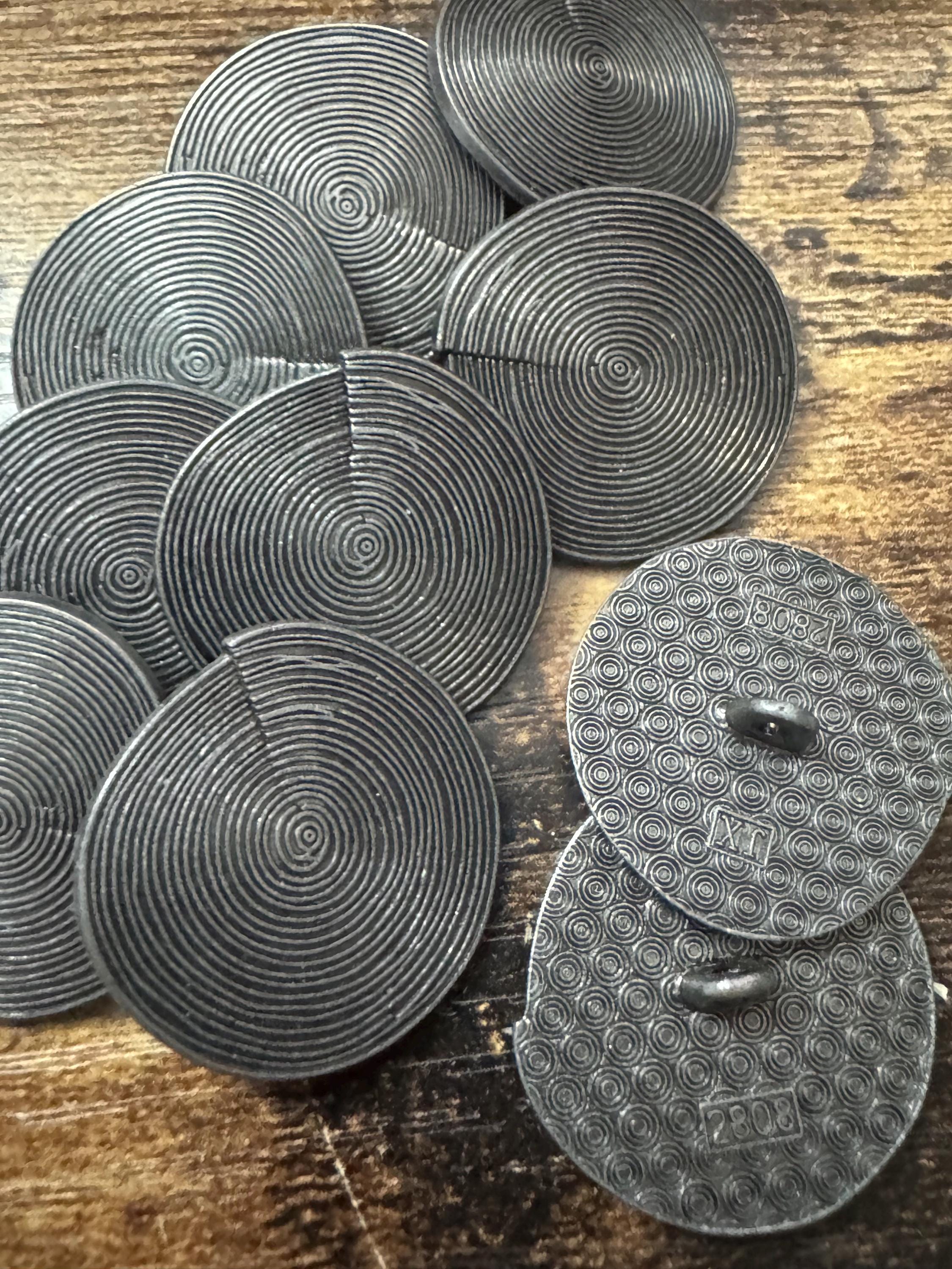 5 pack x 25mm antiqued metal dark silver tone round swirl coat buttons metal