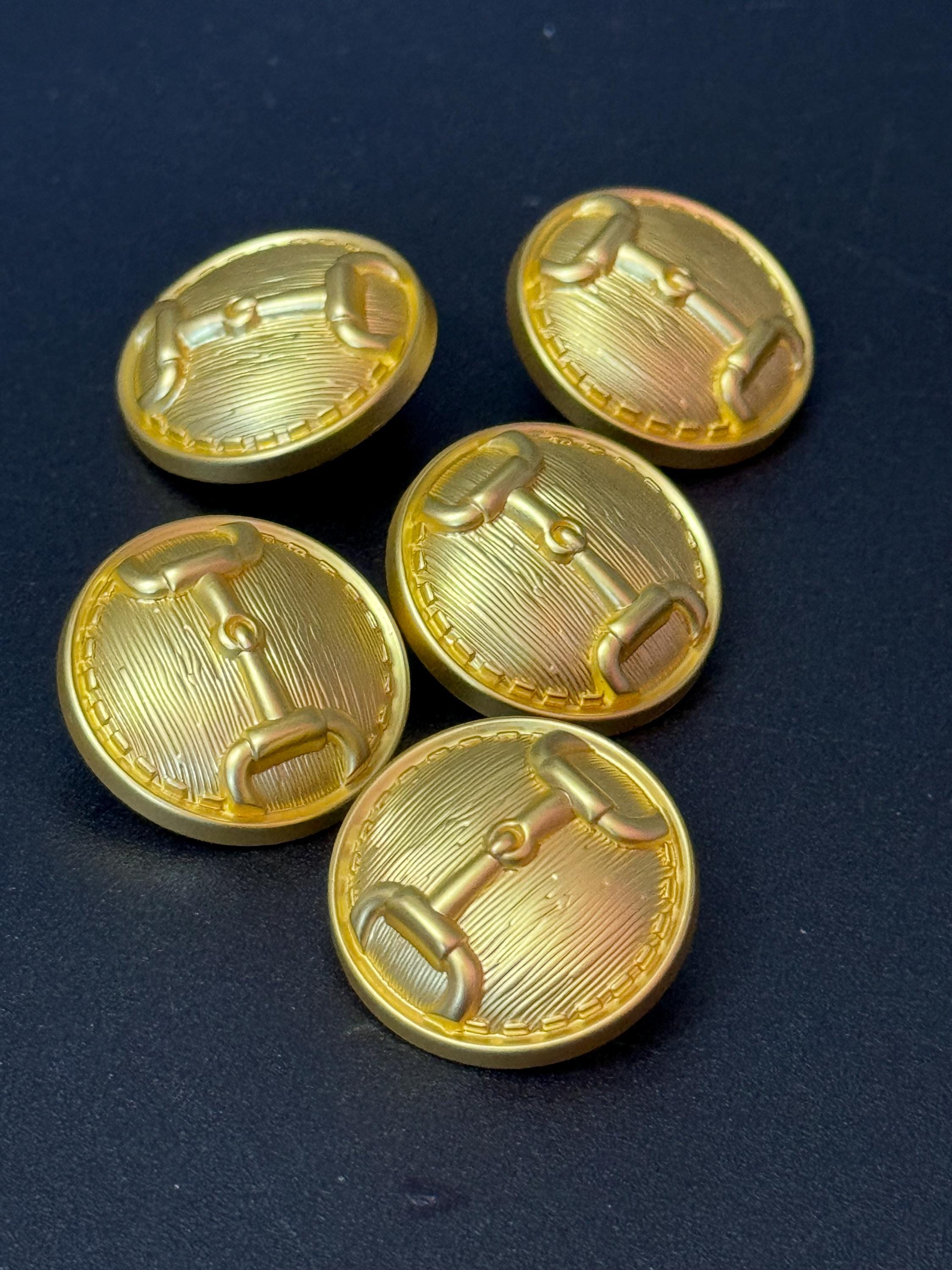 23mm Set of 5 bright Gold metal snaffle horse bit metal domed buttons