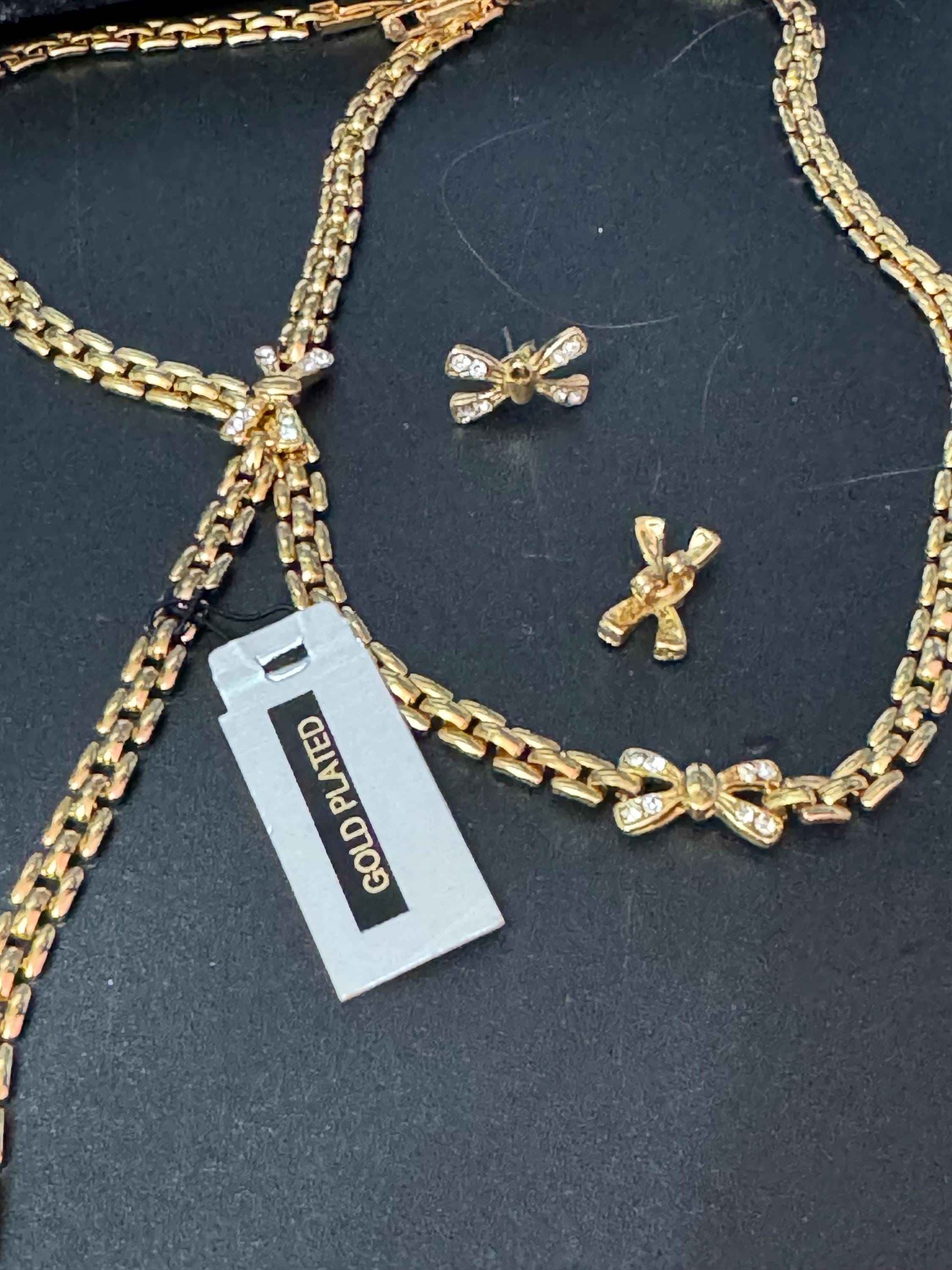 ADRIEN Mann boxed gold plated rhinestone panther link jewellery set necklace bracelet and earrings