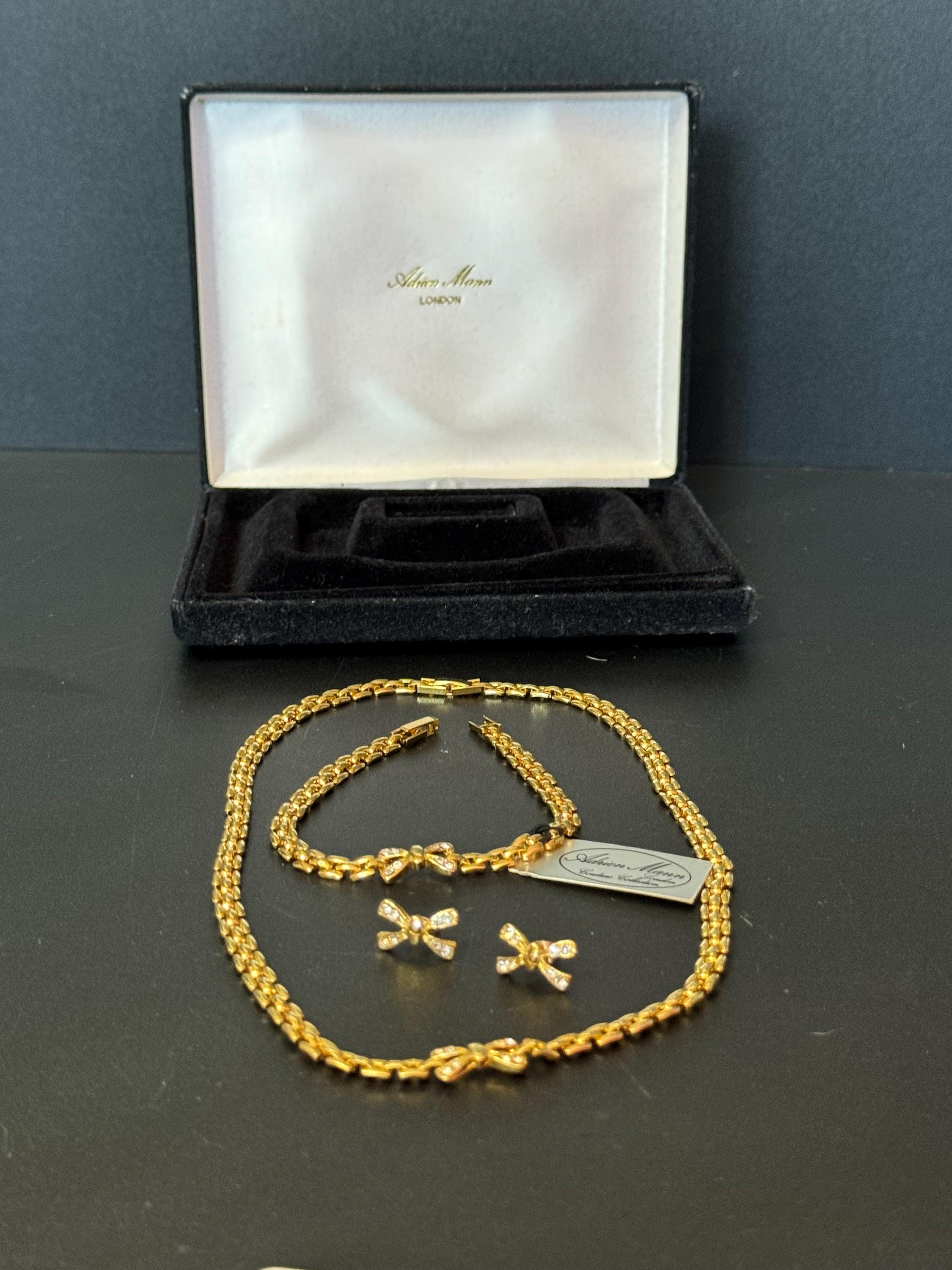 ADRIEN Mann boxed gold plated rhinestone panther link jewellery set necklace bracelet and earrings