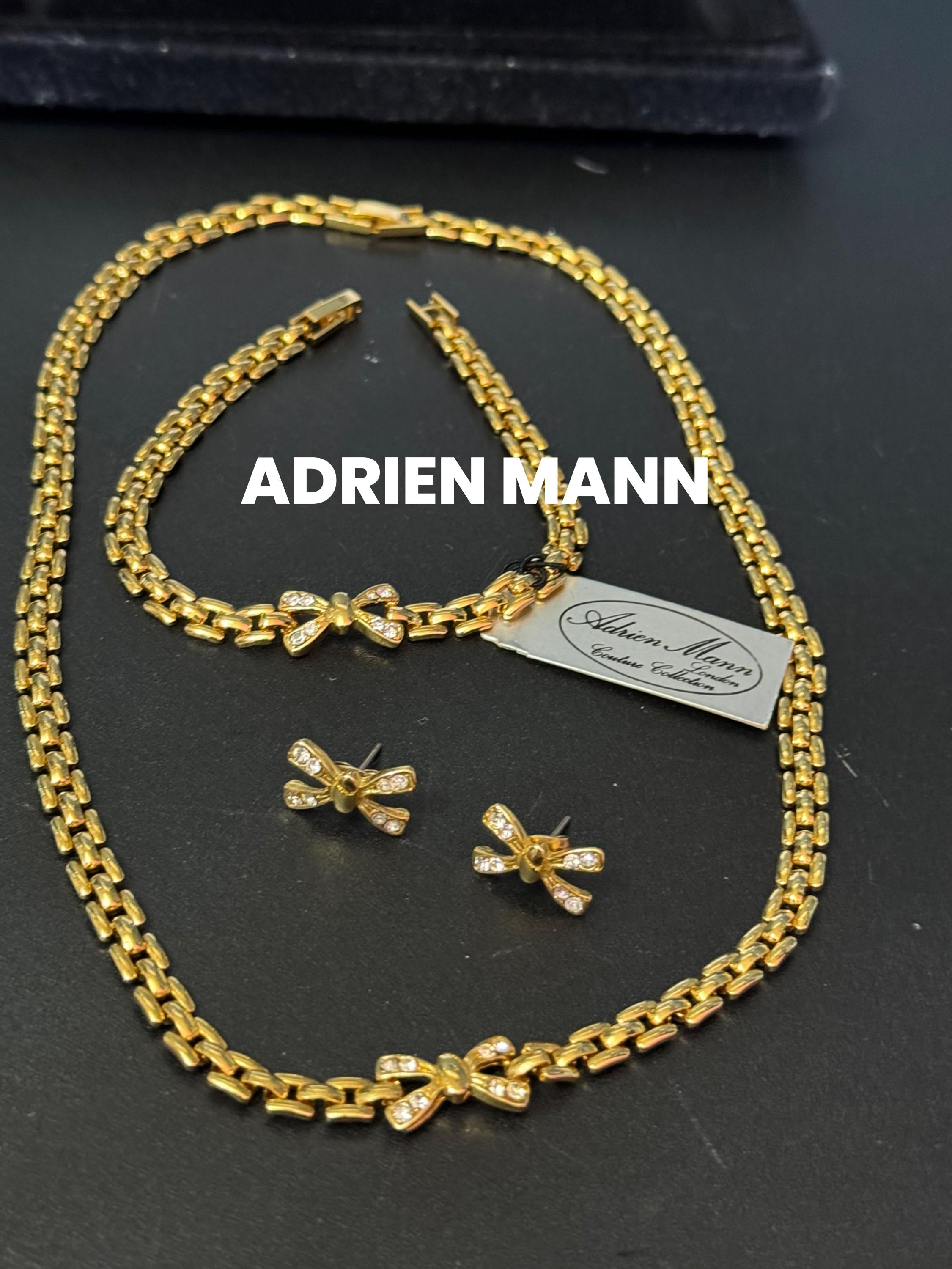 ADRIEN Mann boxed gold plated rhinestone panther link jewellery set necklace bracelet and earrings