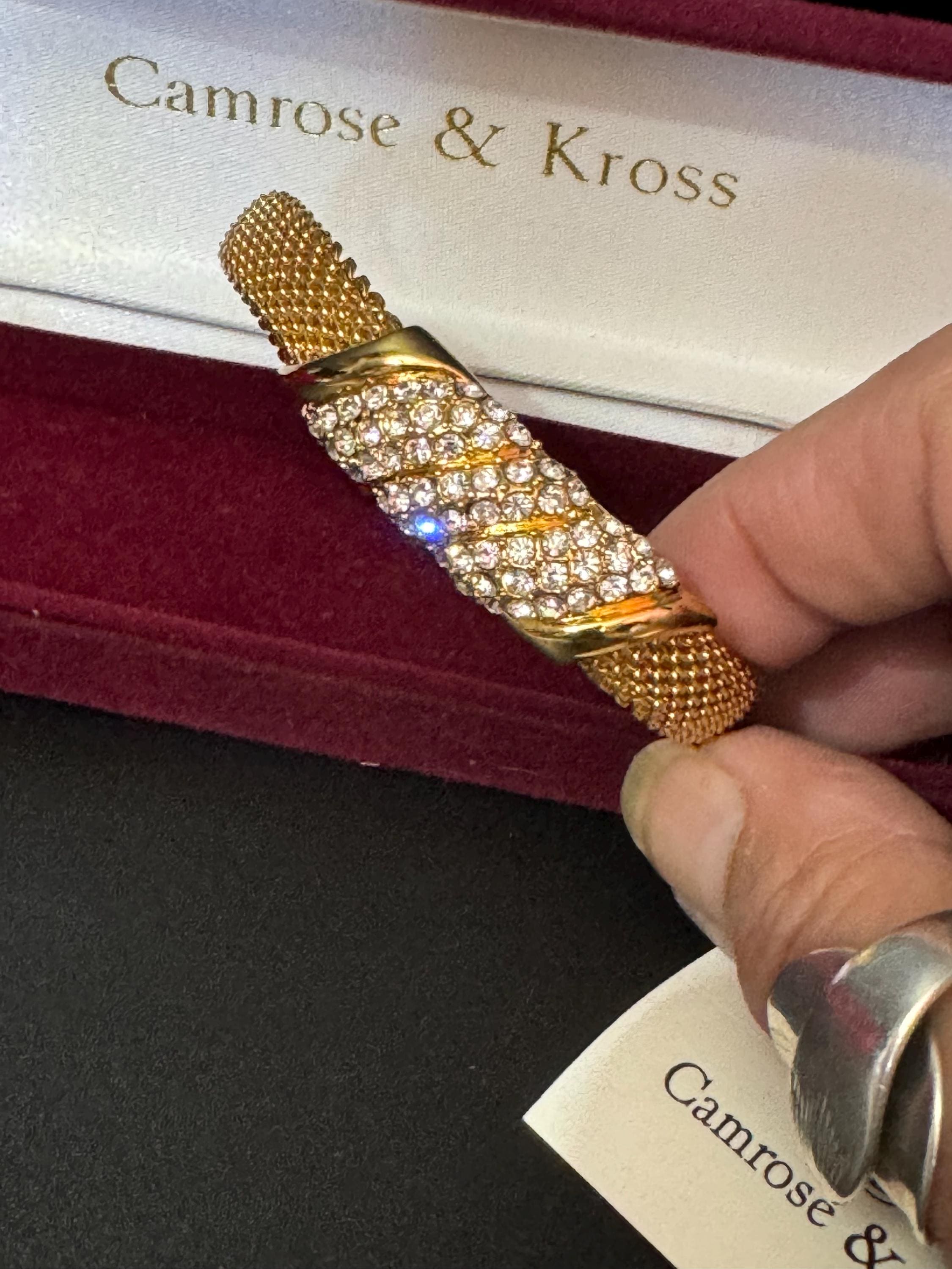 camrose and Kross signed JBK Jaqueline Kennedy vintage gold tone clear diamanté wide mesh panel bracelet