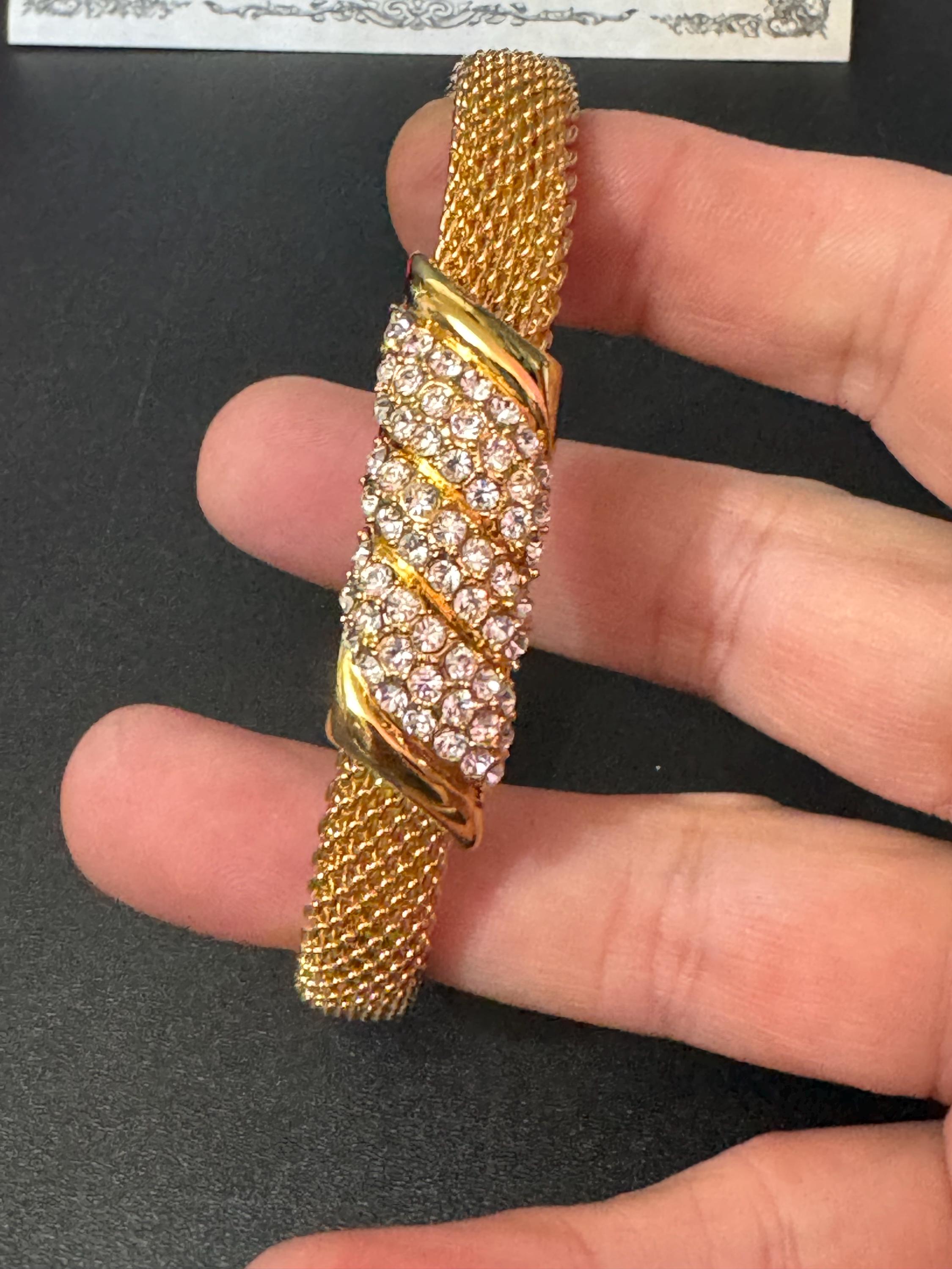 camrose and Kross signed JBK Jaqueline Kennedy vintage gold tone clear diamanté wide mesh panel bracelet