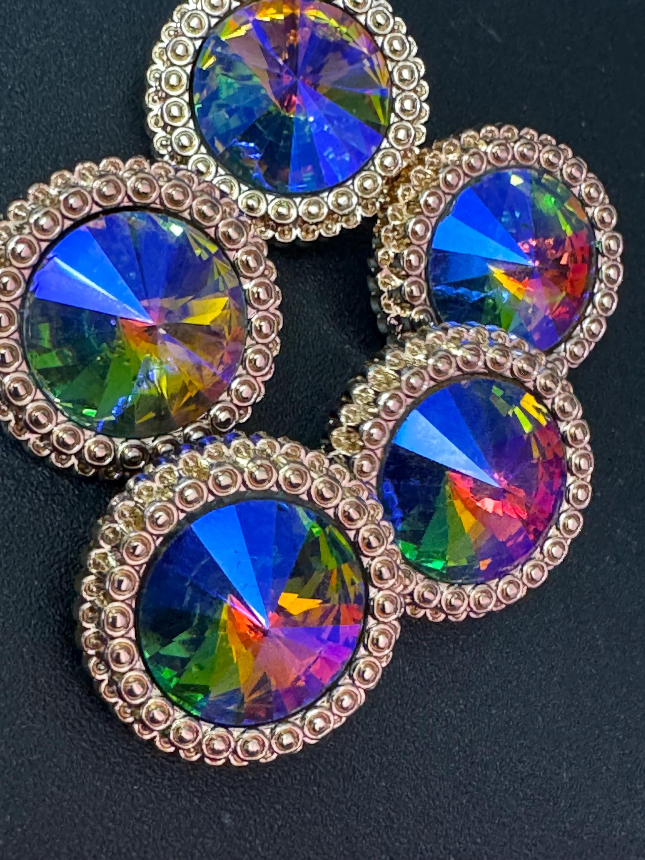 21mm Rainbow Multicolour Rivoli Crystal Glass Buttons, Pack of 5, Gold Tone Metal Shank