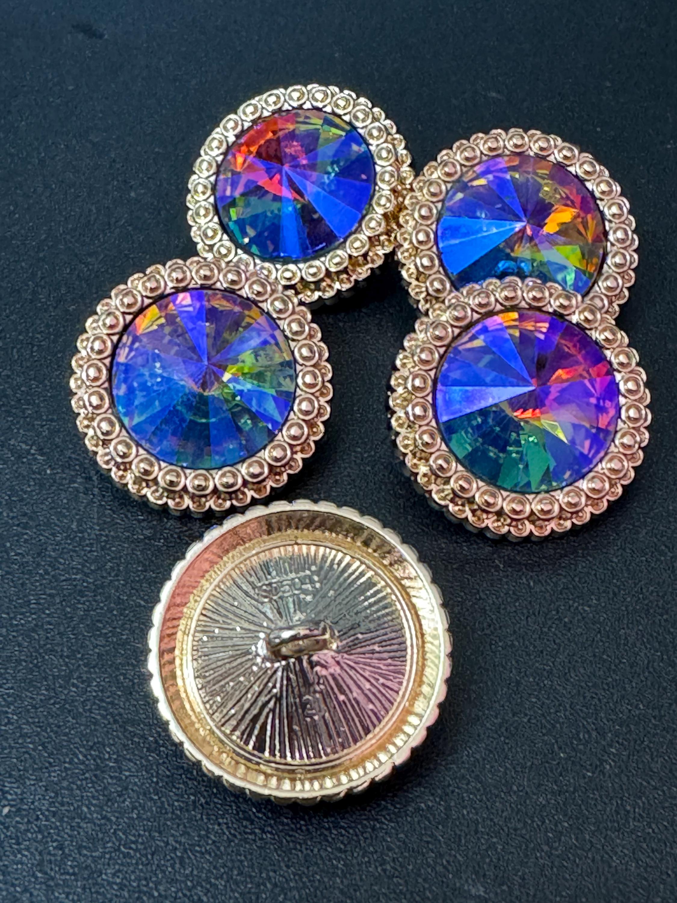 21mm Rainbow Multicolour Rivoli Crystal Glass Buttons, Pack of 5, Gold Tone Metal Shank