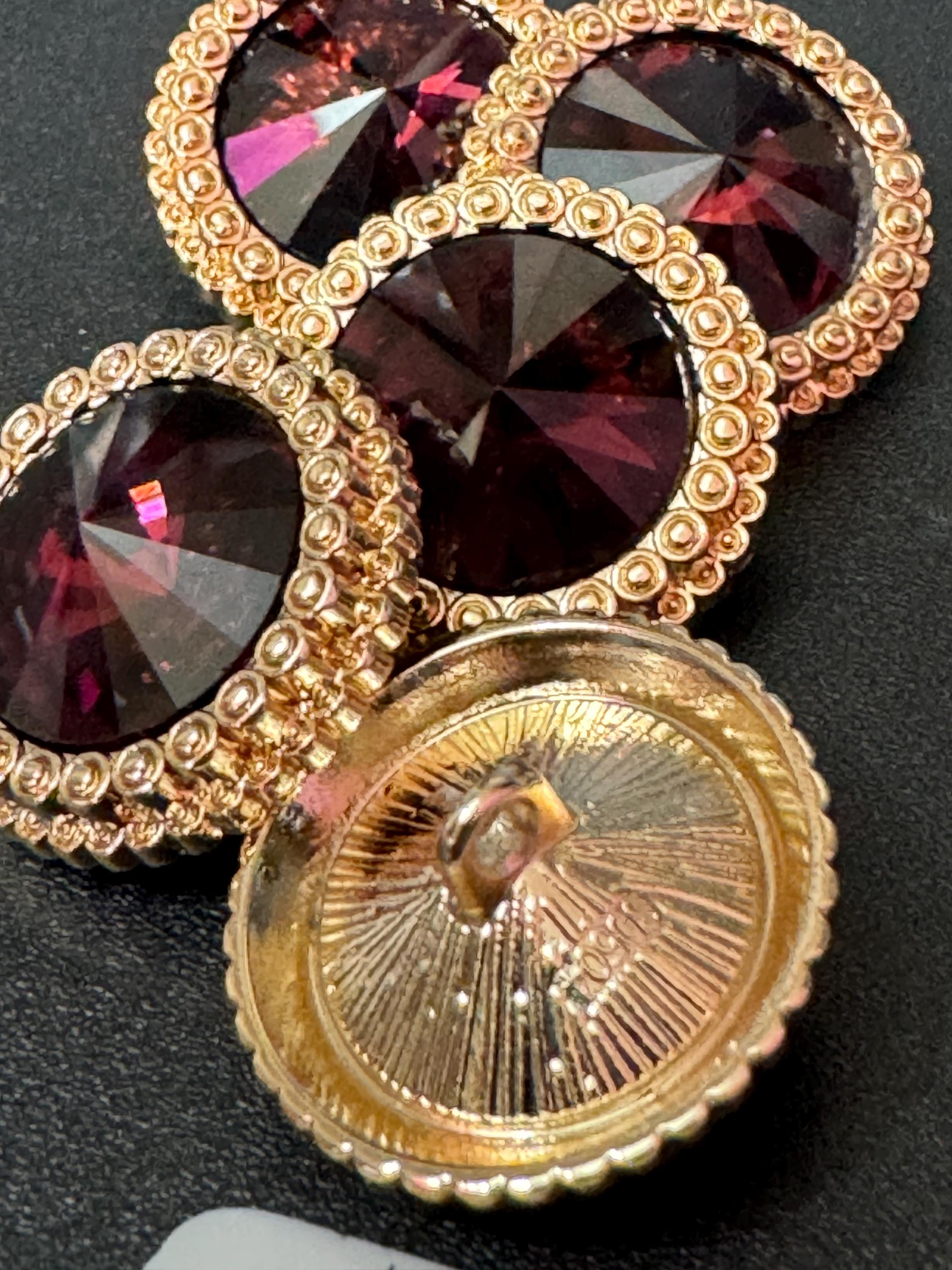 21mm Deep Purple Rivoli Crystal Glass Buttons, Pack of 5, Gold Tone Metal Shank