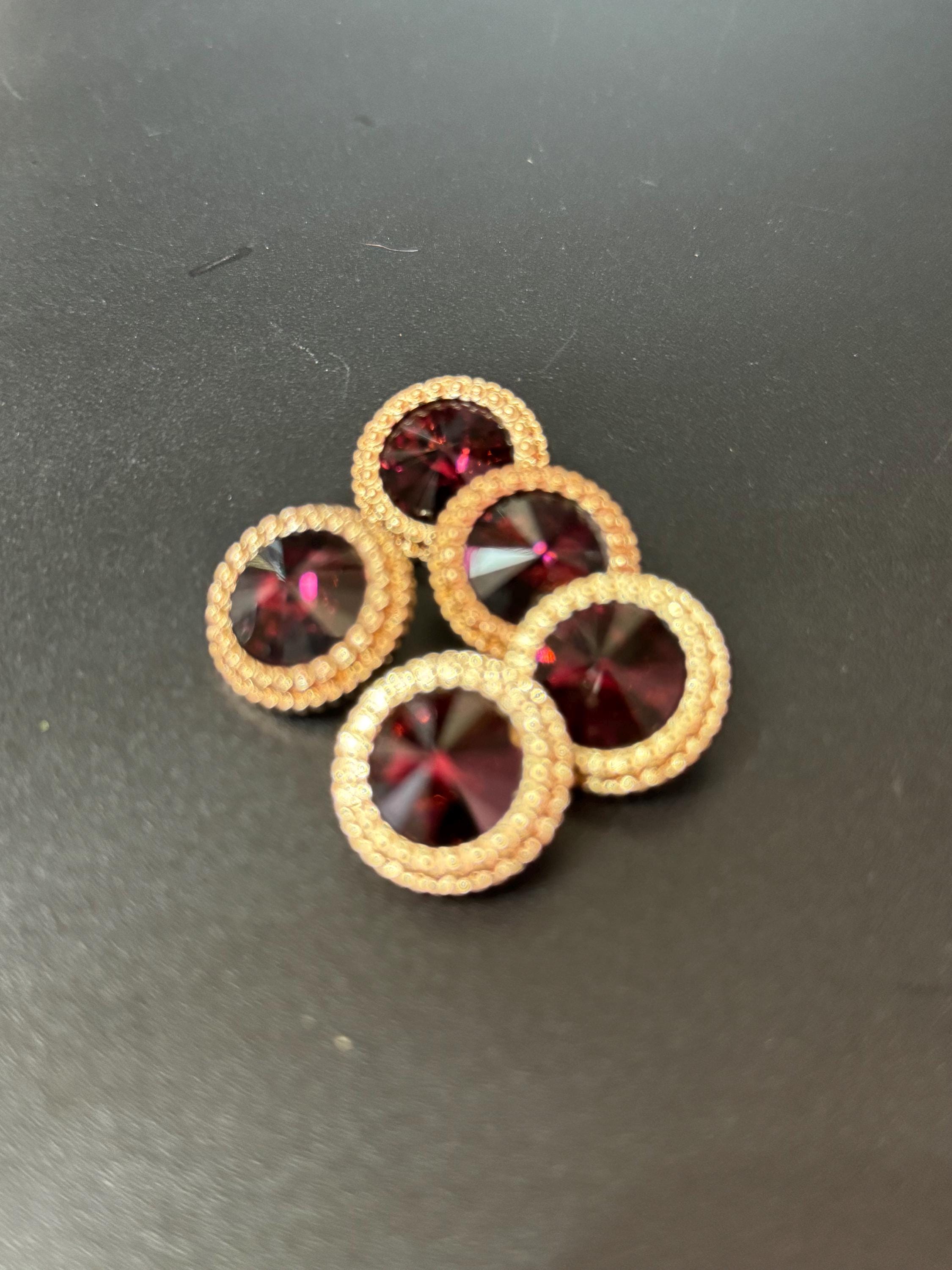 21mm Deep Purple Rivoli Crystal Glass Buttons, Pack of 5, Gold Tone Metal Shank