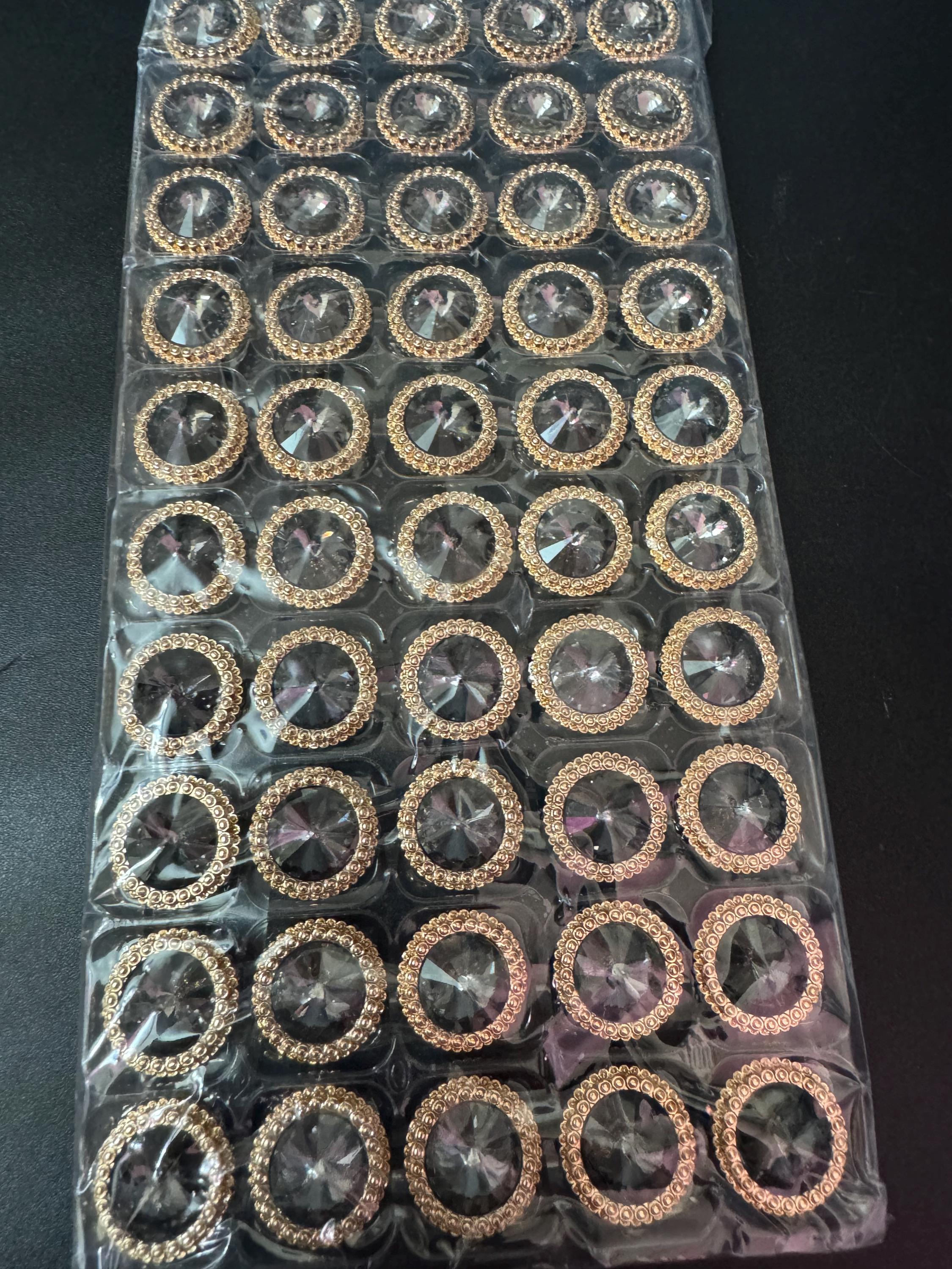 Dark Grey Rivoli Crystal Buttons: Gold Tone Shank (21mm, Pack of 5)