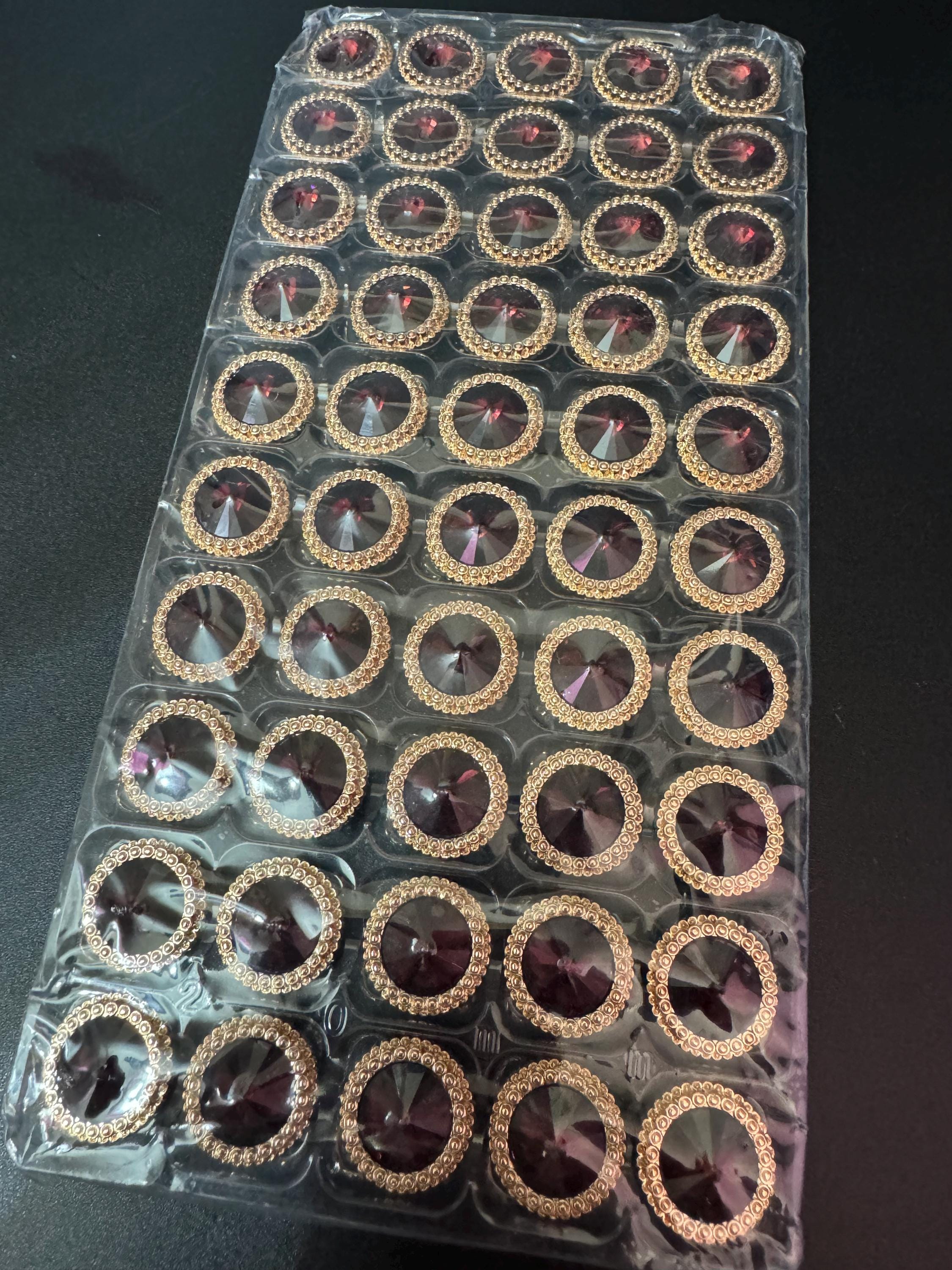 21mm Deep Purple Rivoli Crystal Glass Buttons, Pack of 5, Gold Tone Metal Shank