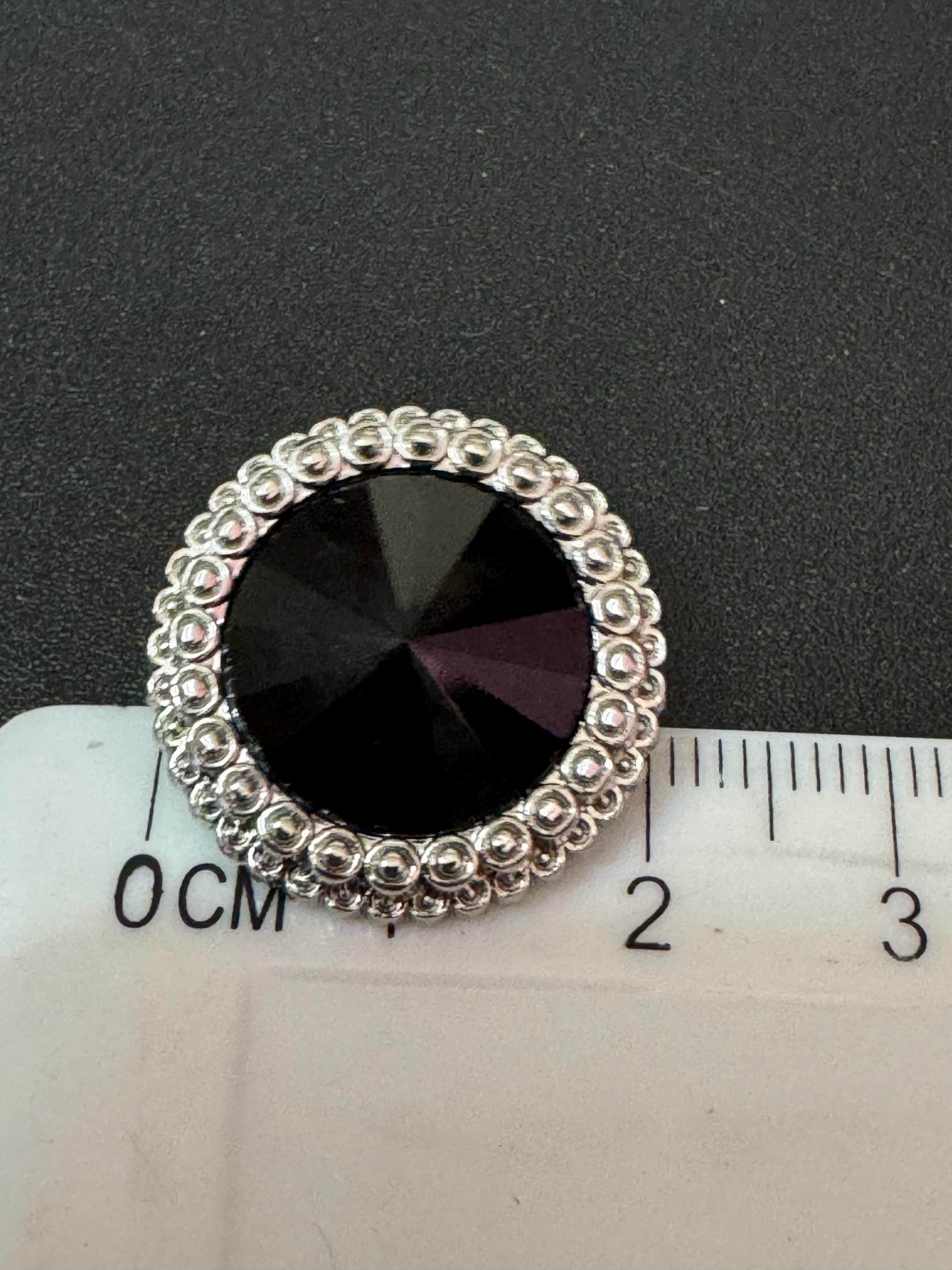 21mm Black Rivoli Crystal Glass Buttons, Pack of 5, Silver Tone Metal Shank