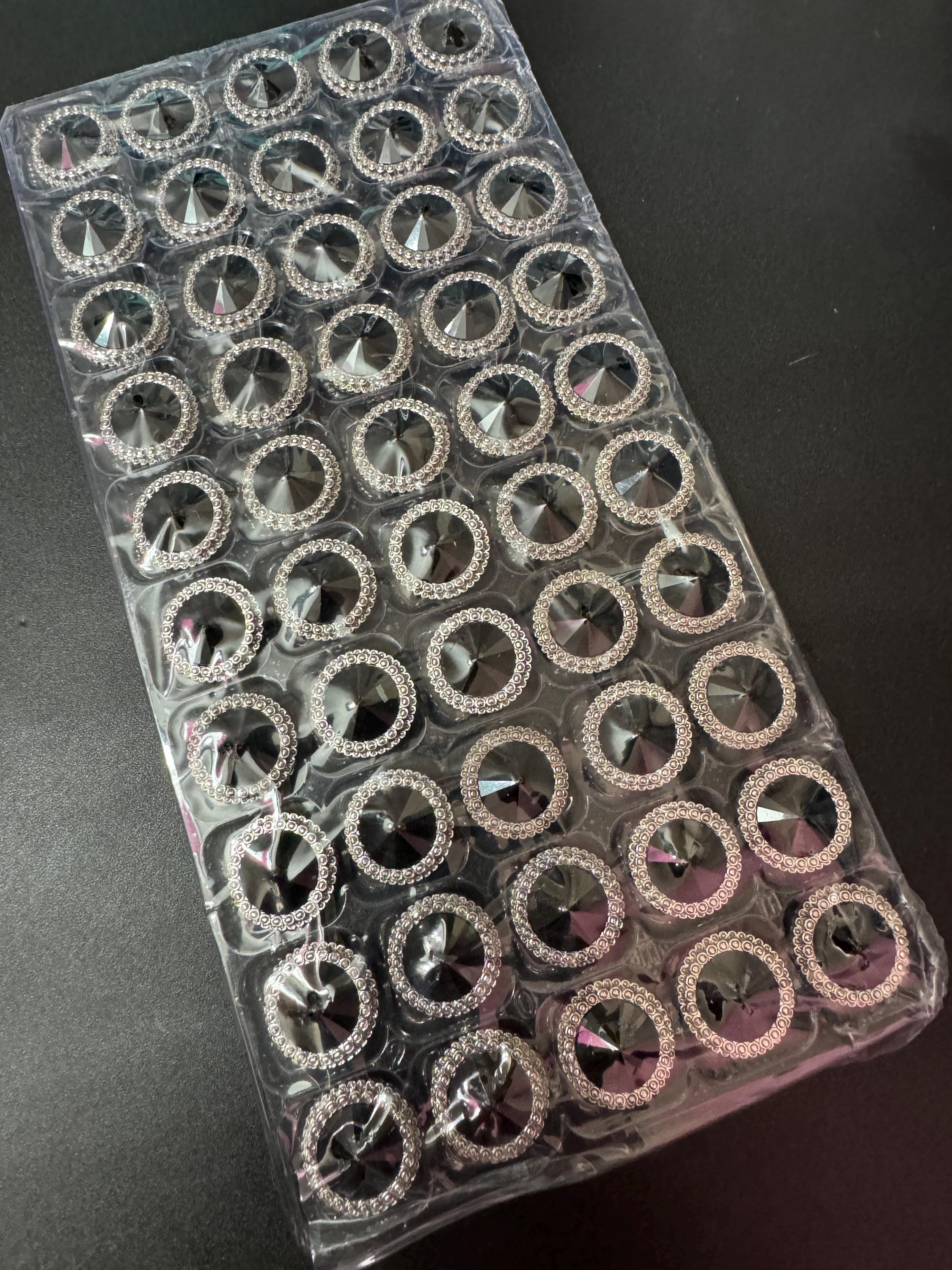 21mm Black Rivoli Crystal Glass Buttons, Pack of 5, Silver Tone Metal Shank