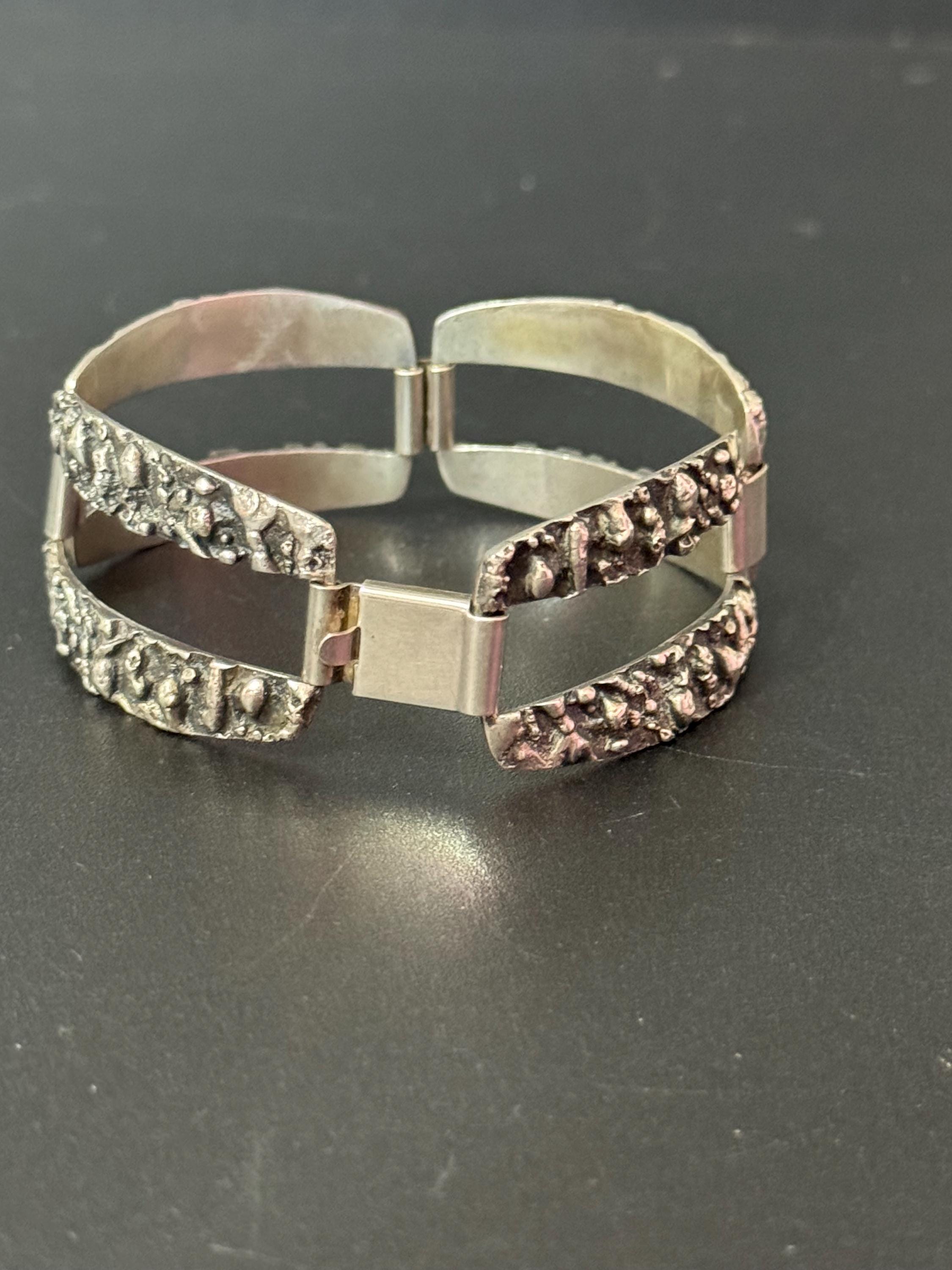 Modernist brutalist 835 continental silver panel link bracelet 33.4grams 17.5cm x 2.5cm