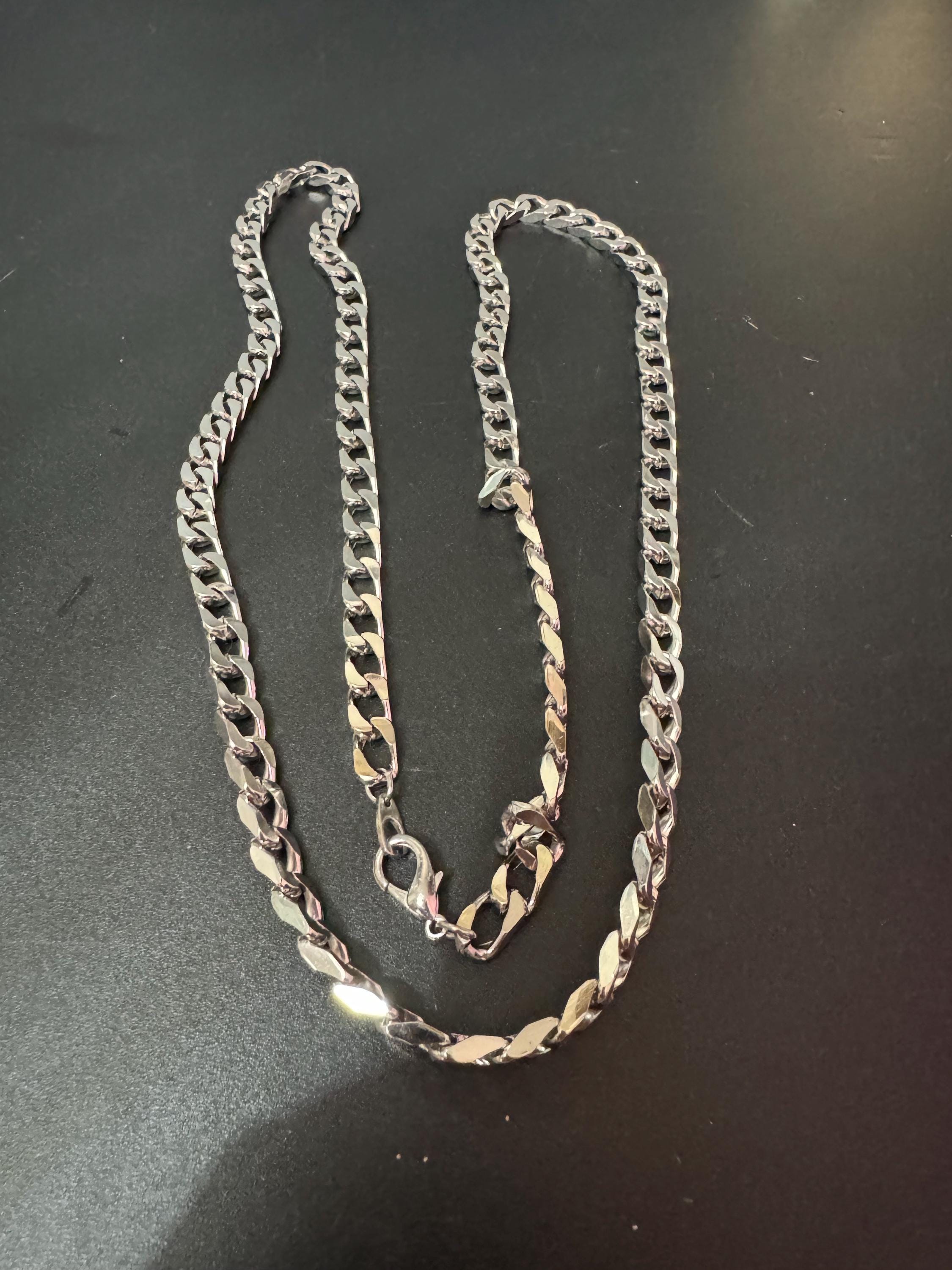 Vintage 80s Silver Plated Curb Chain Necklace - 27.5" Long