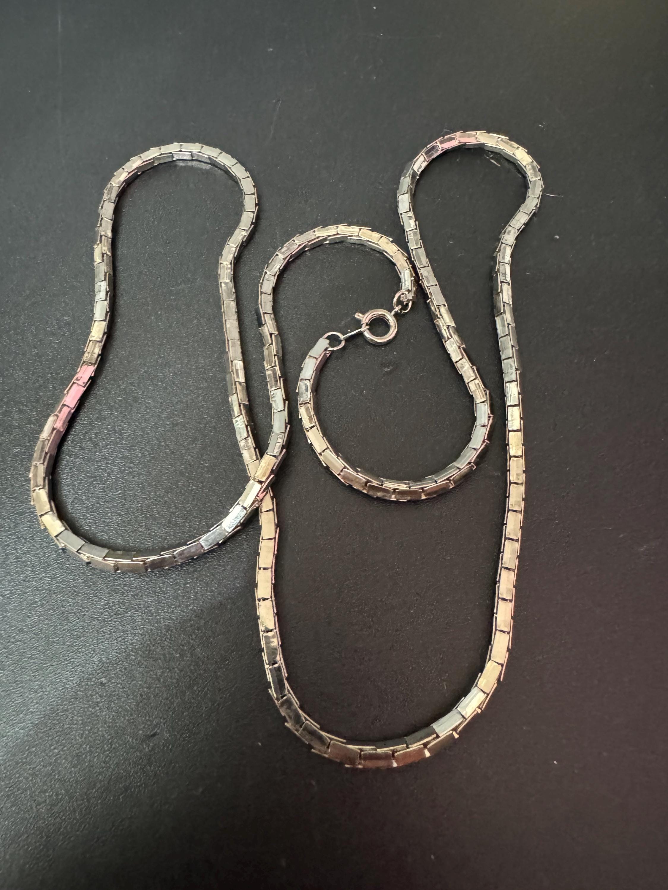 21” 69cm long chain necklace, vintage 80s silver plated