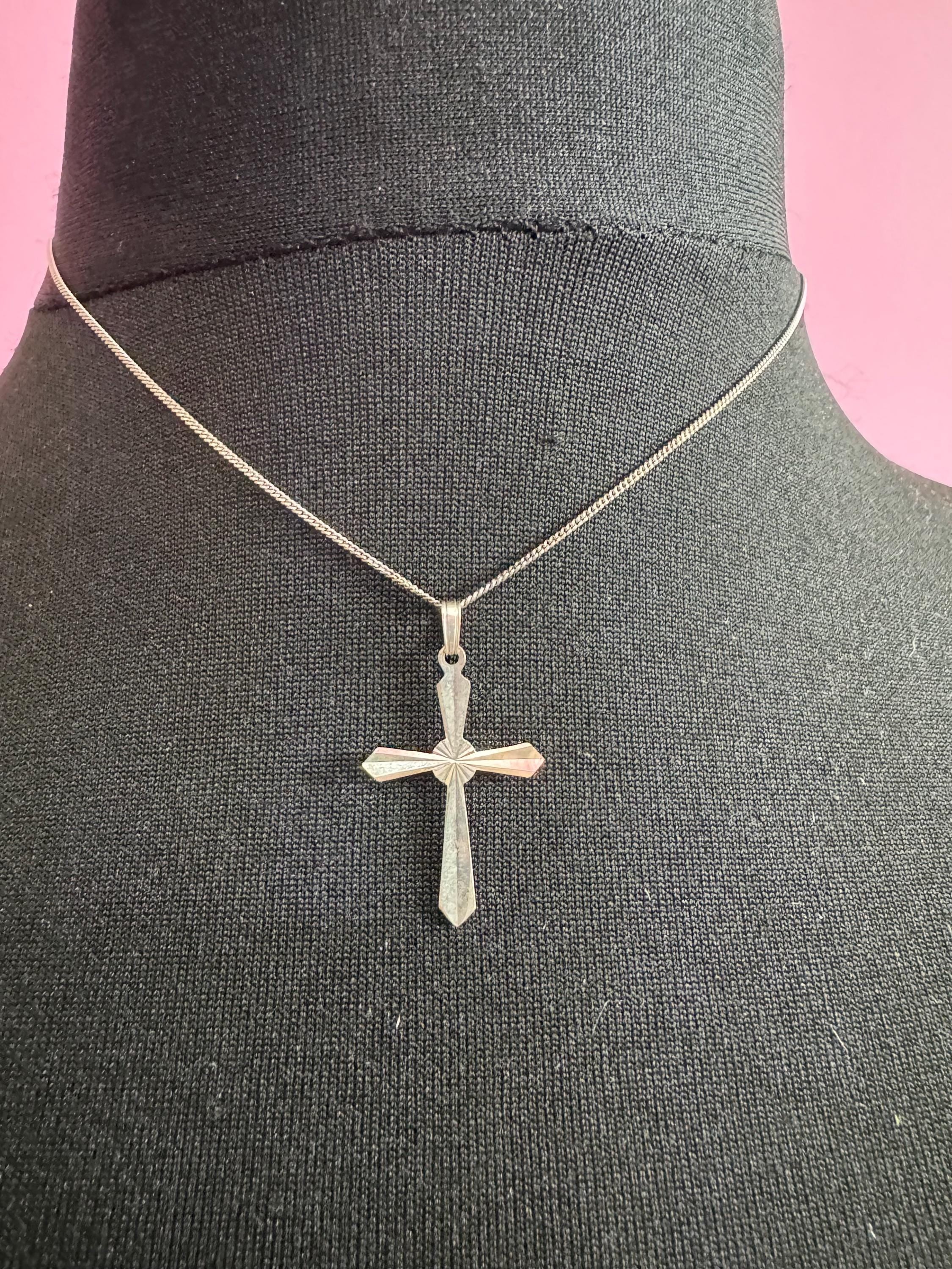 Dainty Sterling Silver Cross Pendant Necklace - Diamond Cut Religious Jewelry