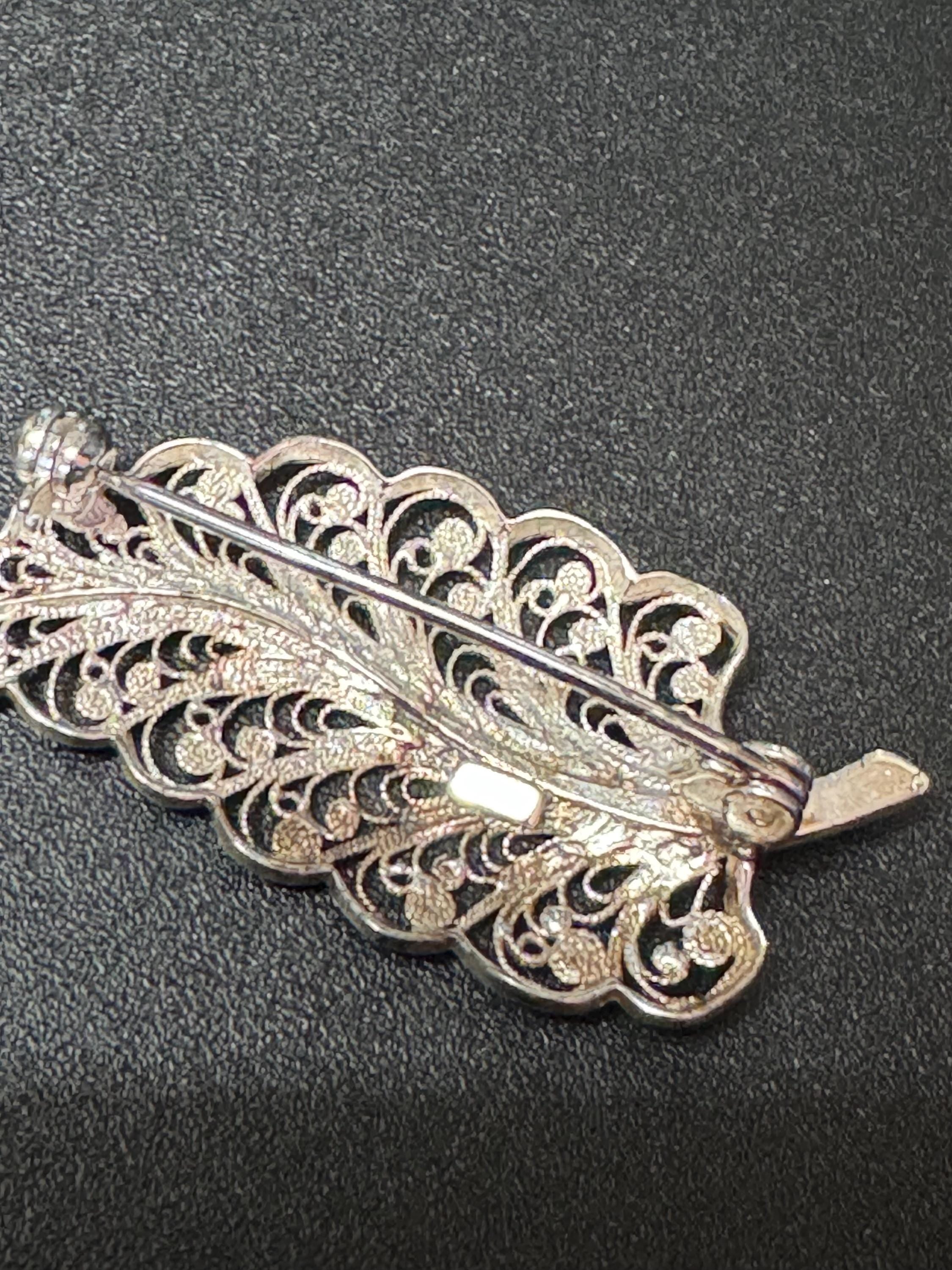 continental silver filigree floral Brooch, Art deco 5cm