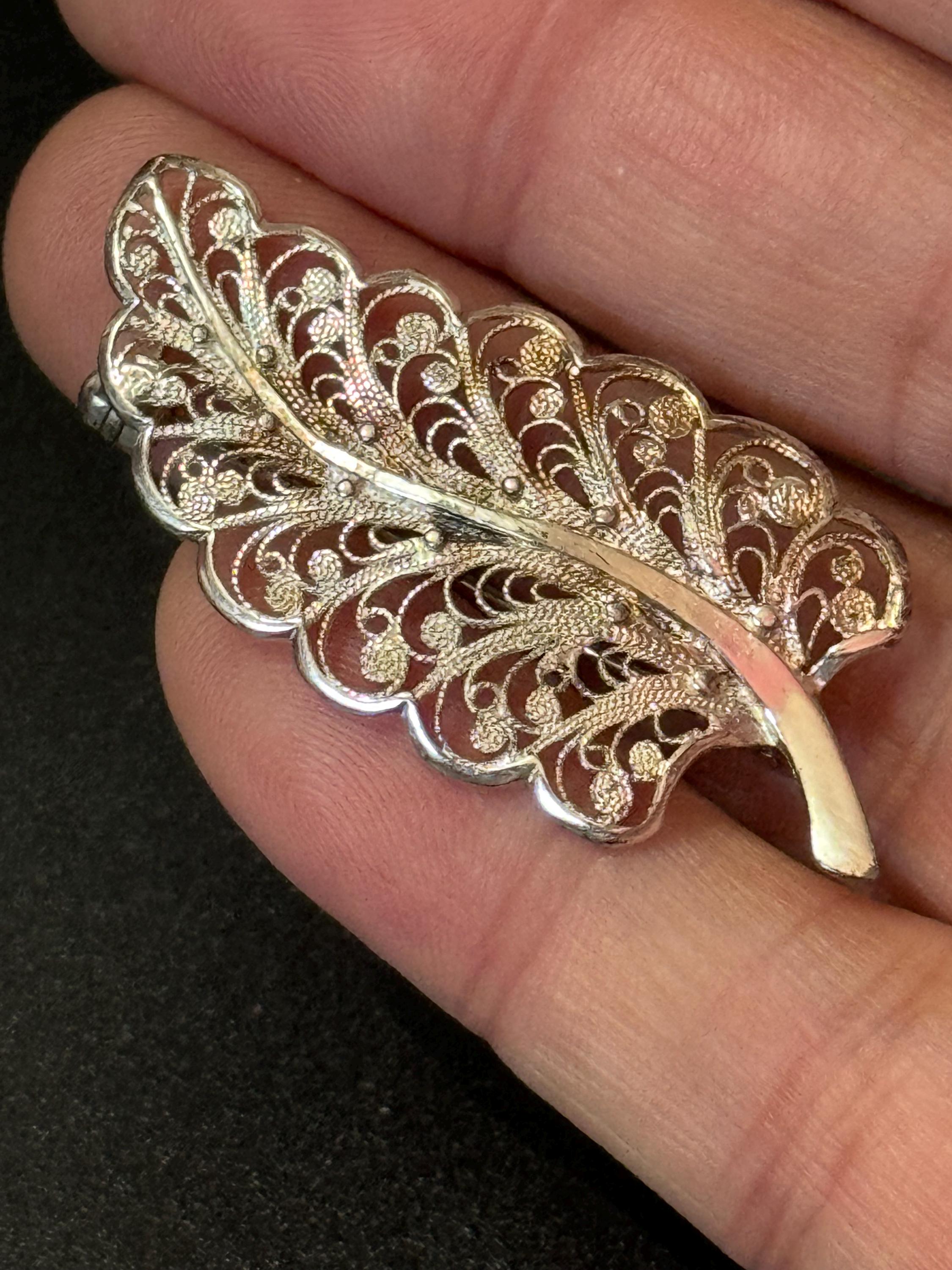 continental silver filigree floral Brooch, Art deco 5cm