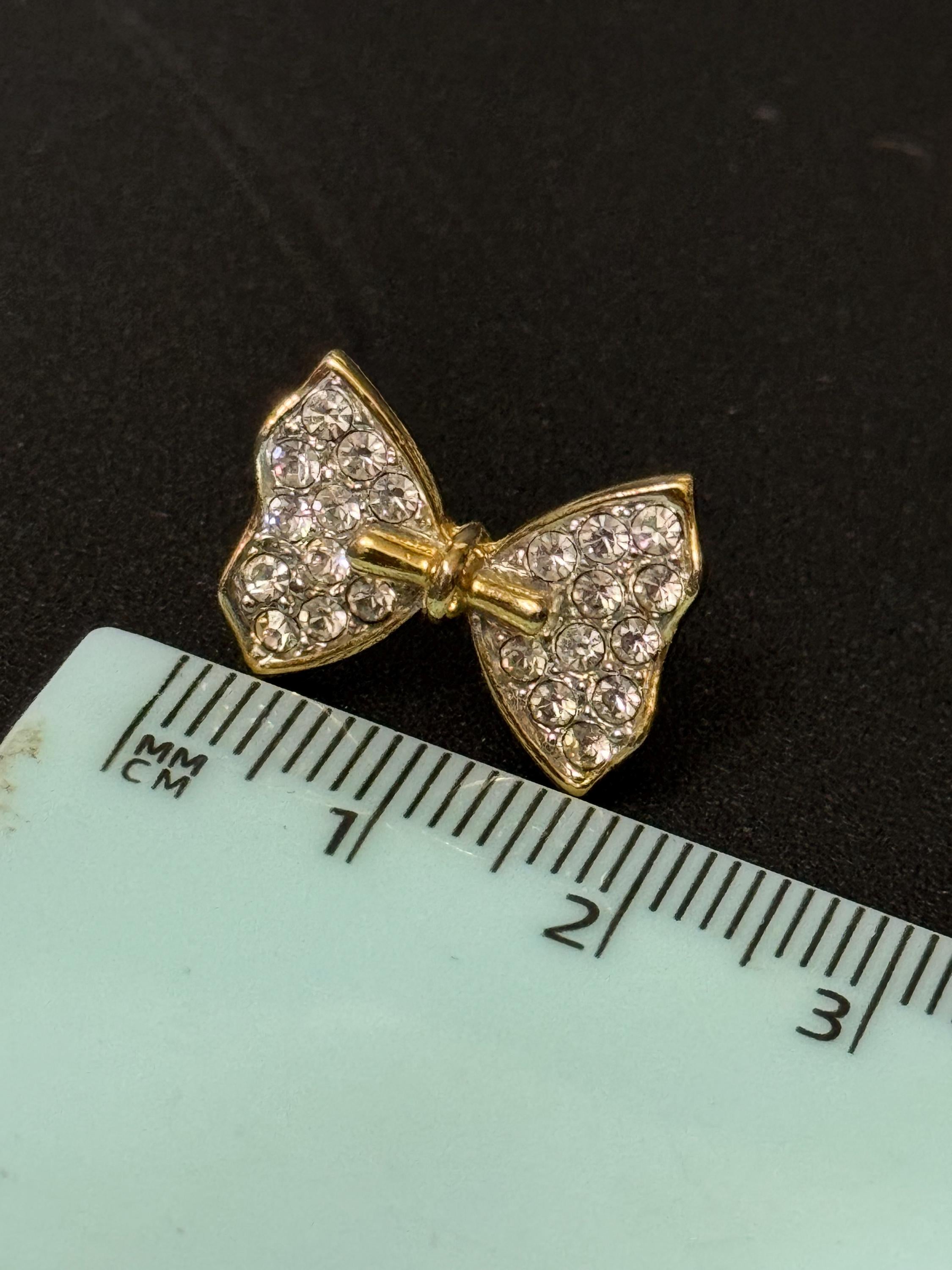 Vintage gold tone diamante bow earrings for pierced ears