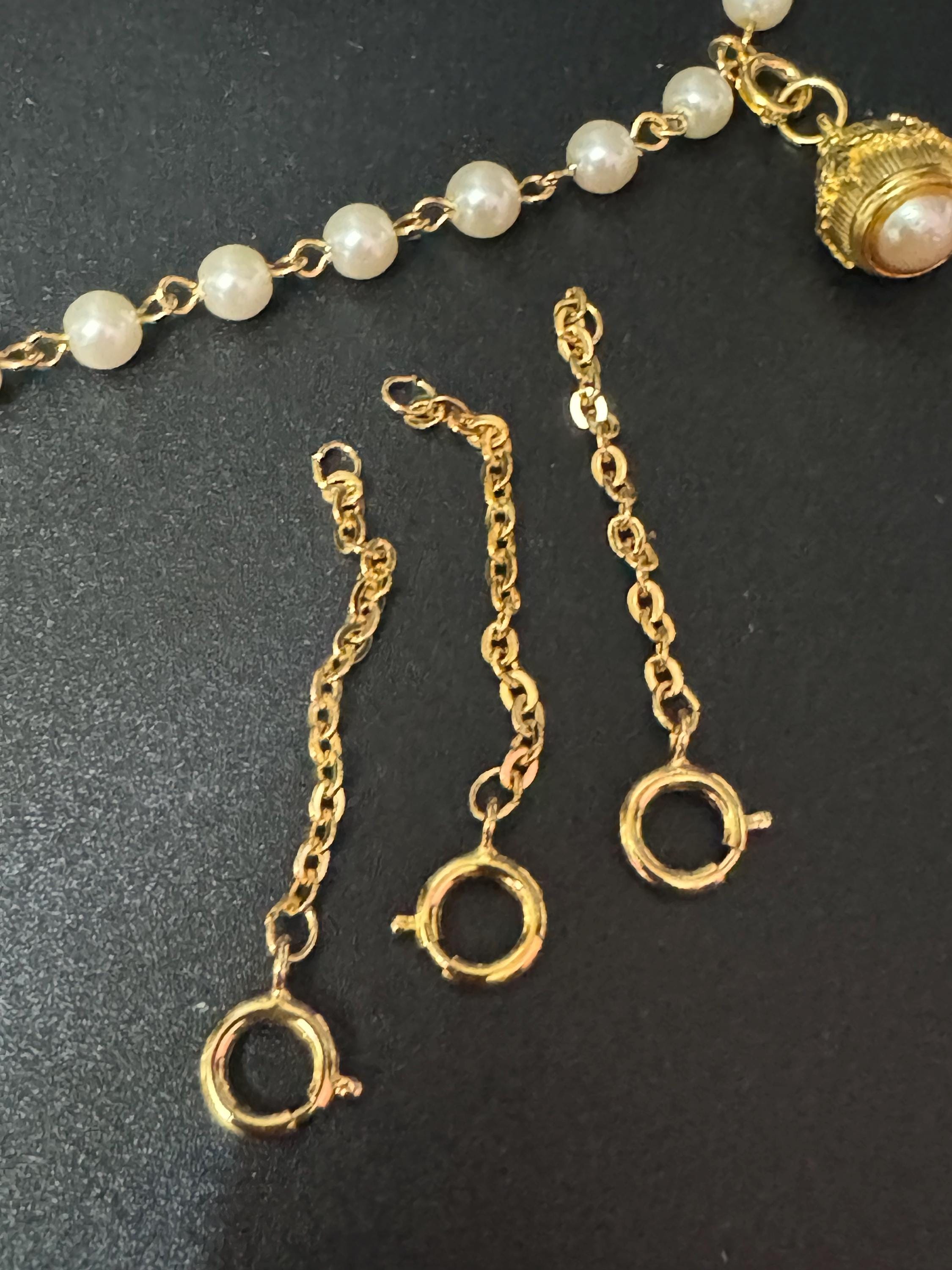 Joan Rivers glass pearl necklace with 3 faberge inspired enamelled egg pendants, signed