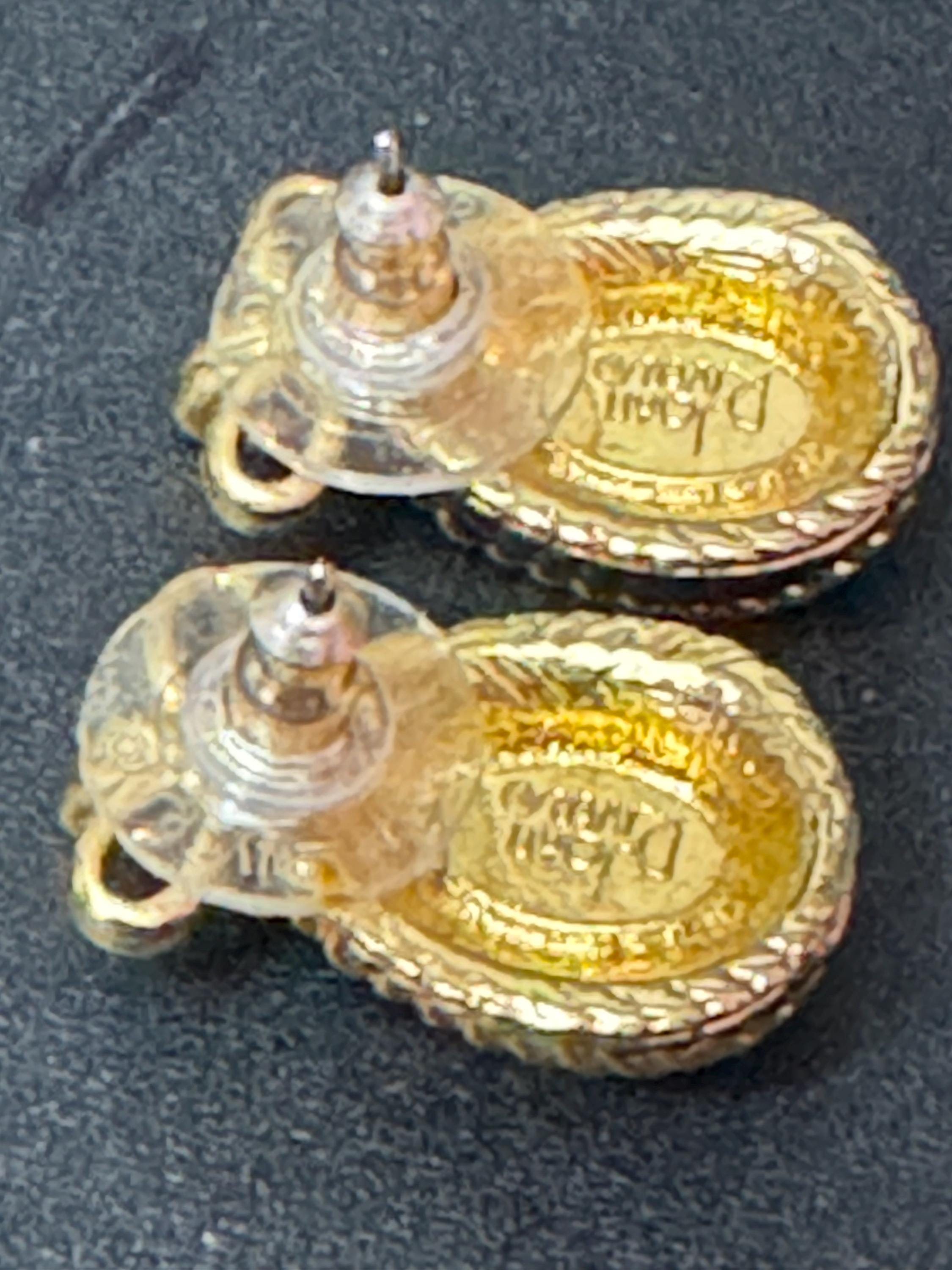 Joan rivers faberge egg inspired black enamel pearl gold pierced stud earrings