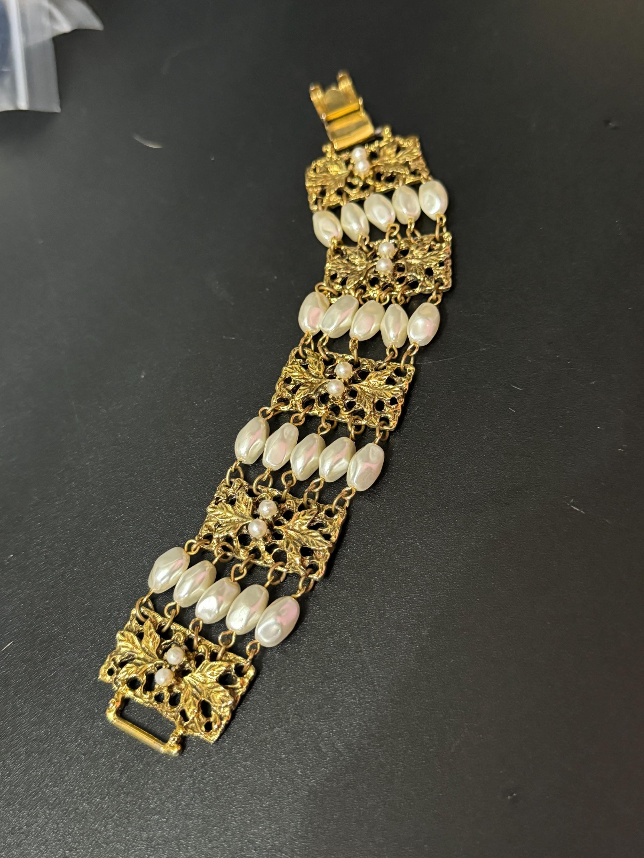 Signed Celebrity Gold Tone Faux Pearl Bracelet: 1960s-70s