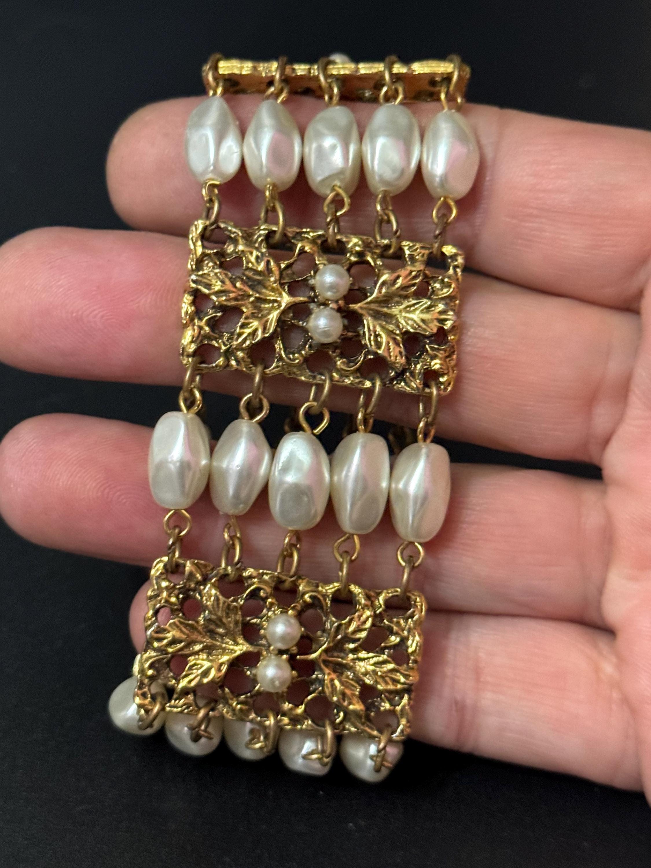 Signed Celebrity Gold Tone Faux Pearl Bracelet: 1960s-70s