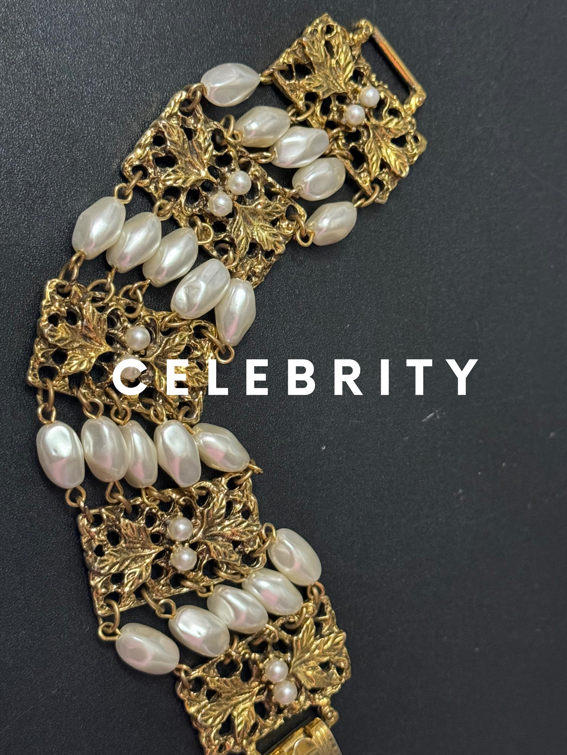 Signed Celebrity Gold Tone Faux Pearl Bracelet: 1960s-70s