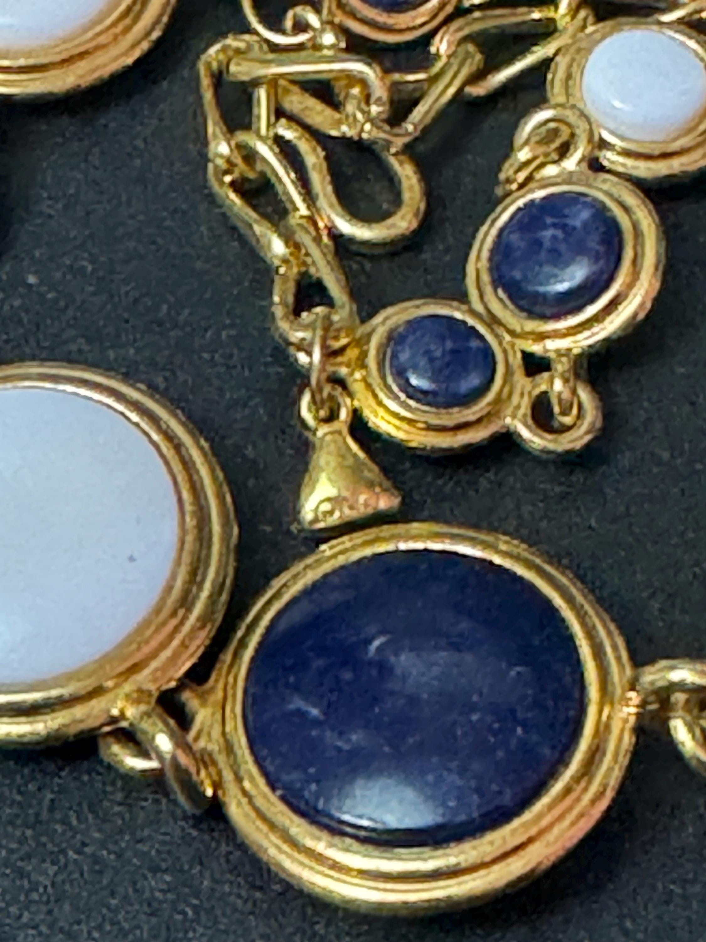 Liz Claiborne gold reversible blue and white disc necklace