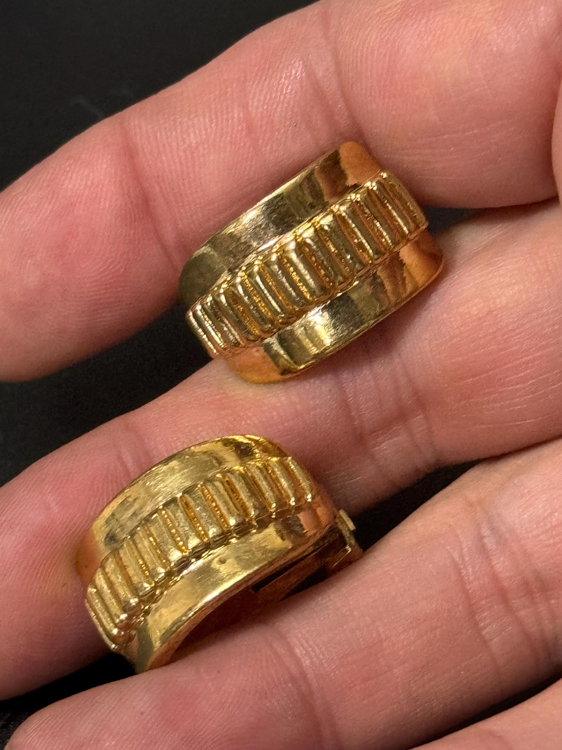 Signed BURBERRY gold tone half hoop clip on stud earrings, designer