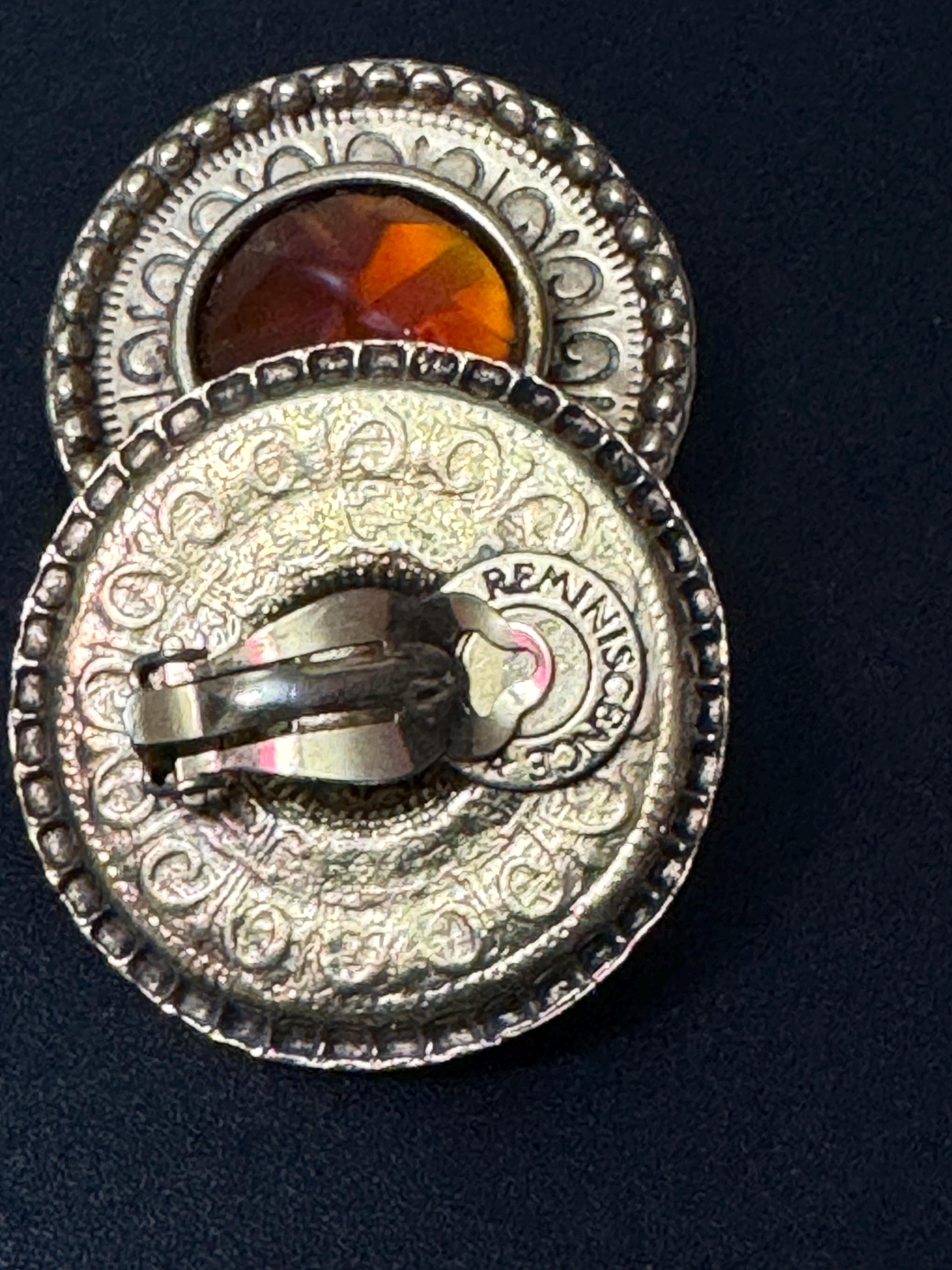 Vintage Zoe Coste Earrings: Gold Tone Etruscan Cabochon Discs