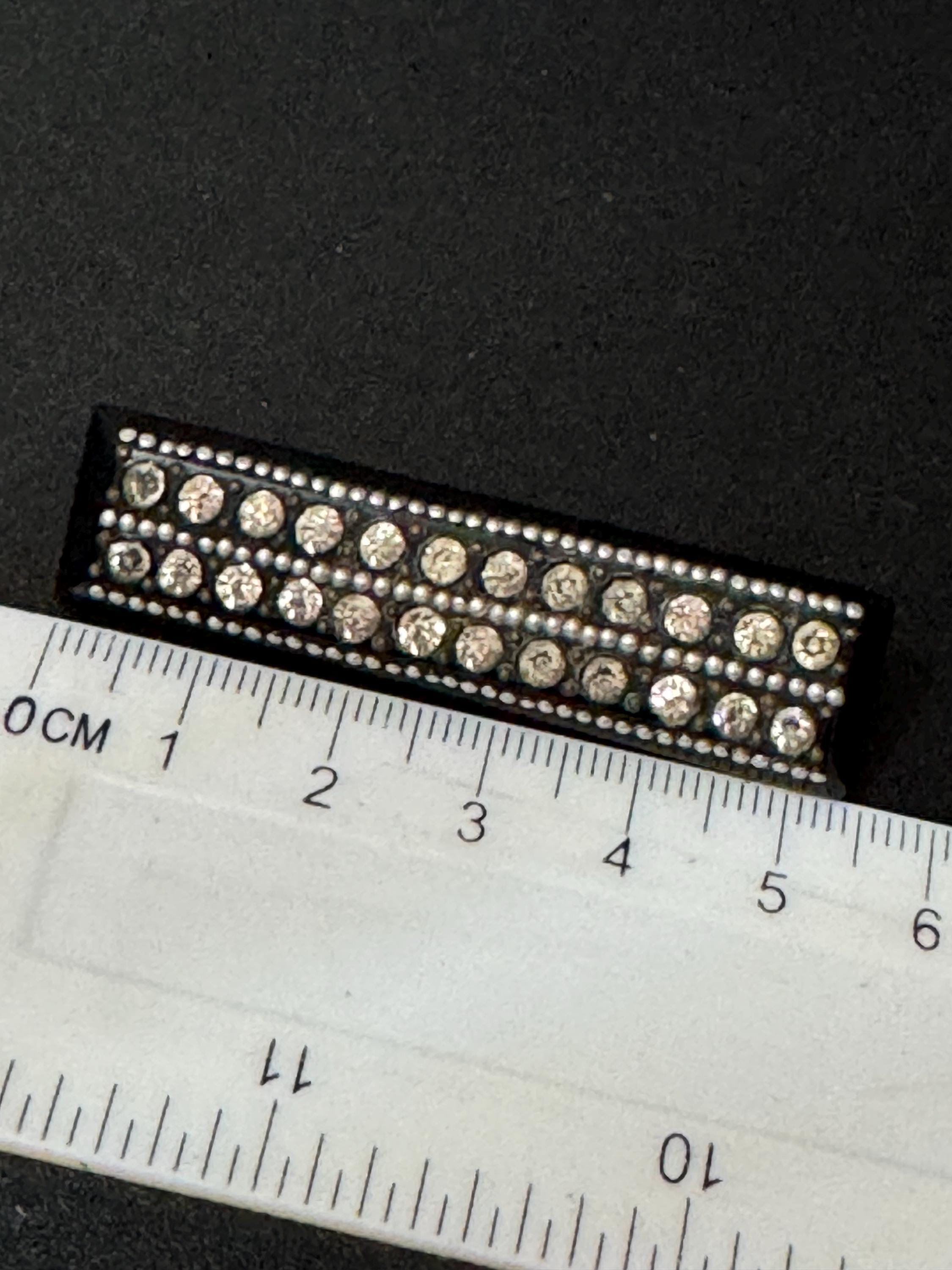 1920s early plastic Bakelite rhinestone paste diamanté rectangular brooch with pique work