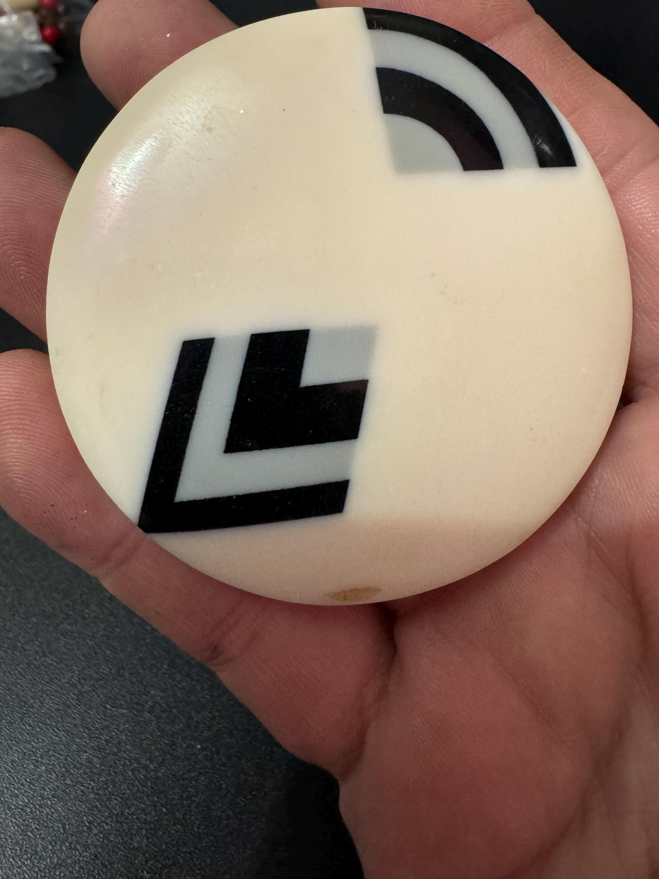 Oversized 6cm Art Deco large round disc cream black and silver geometric brooch , early plastic