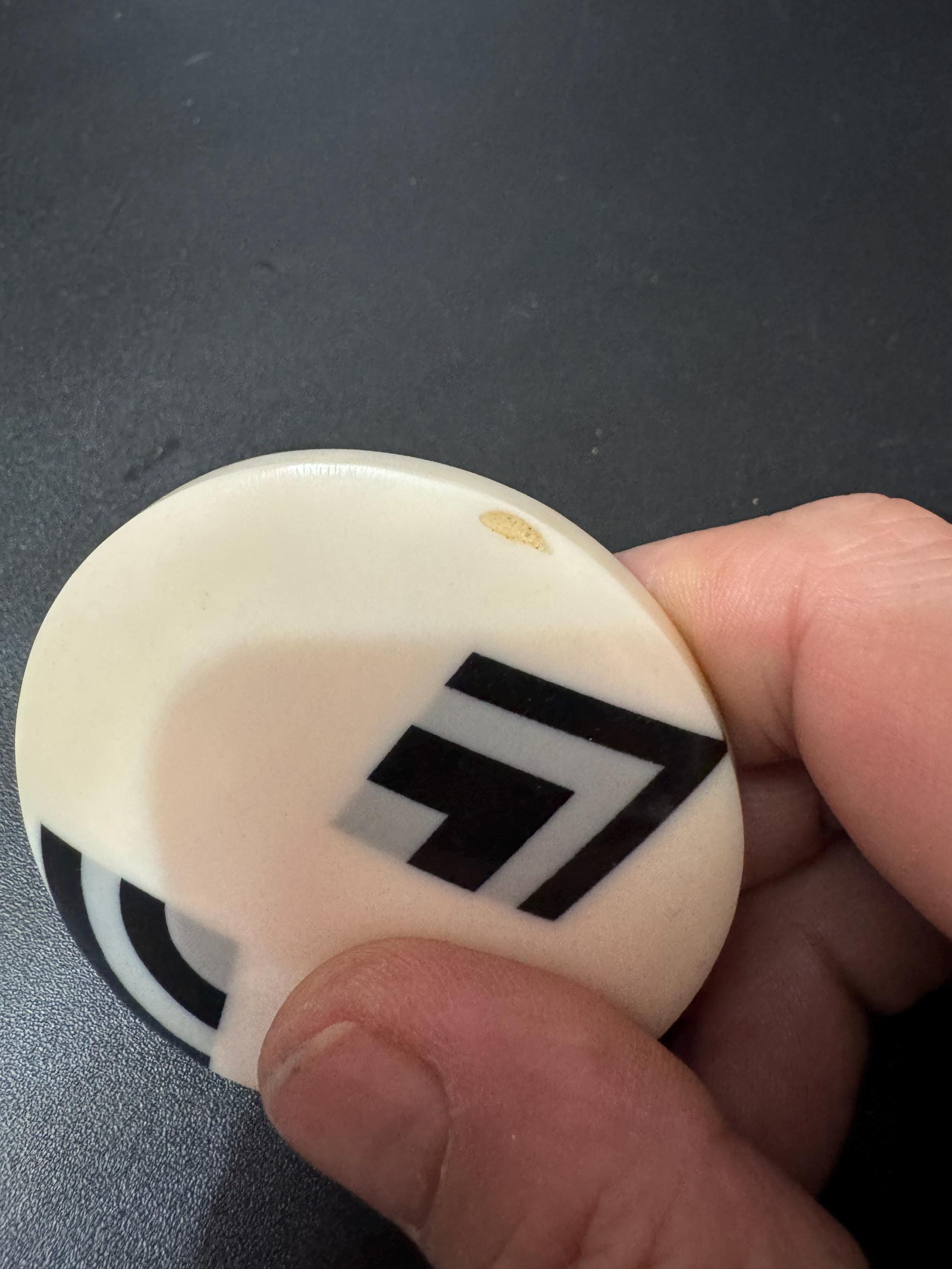 Oversized 6cm Art Deco large round disc cream black and silver geometric brooch , early plastic