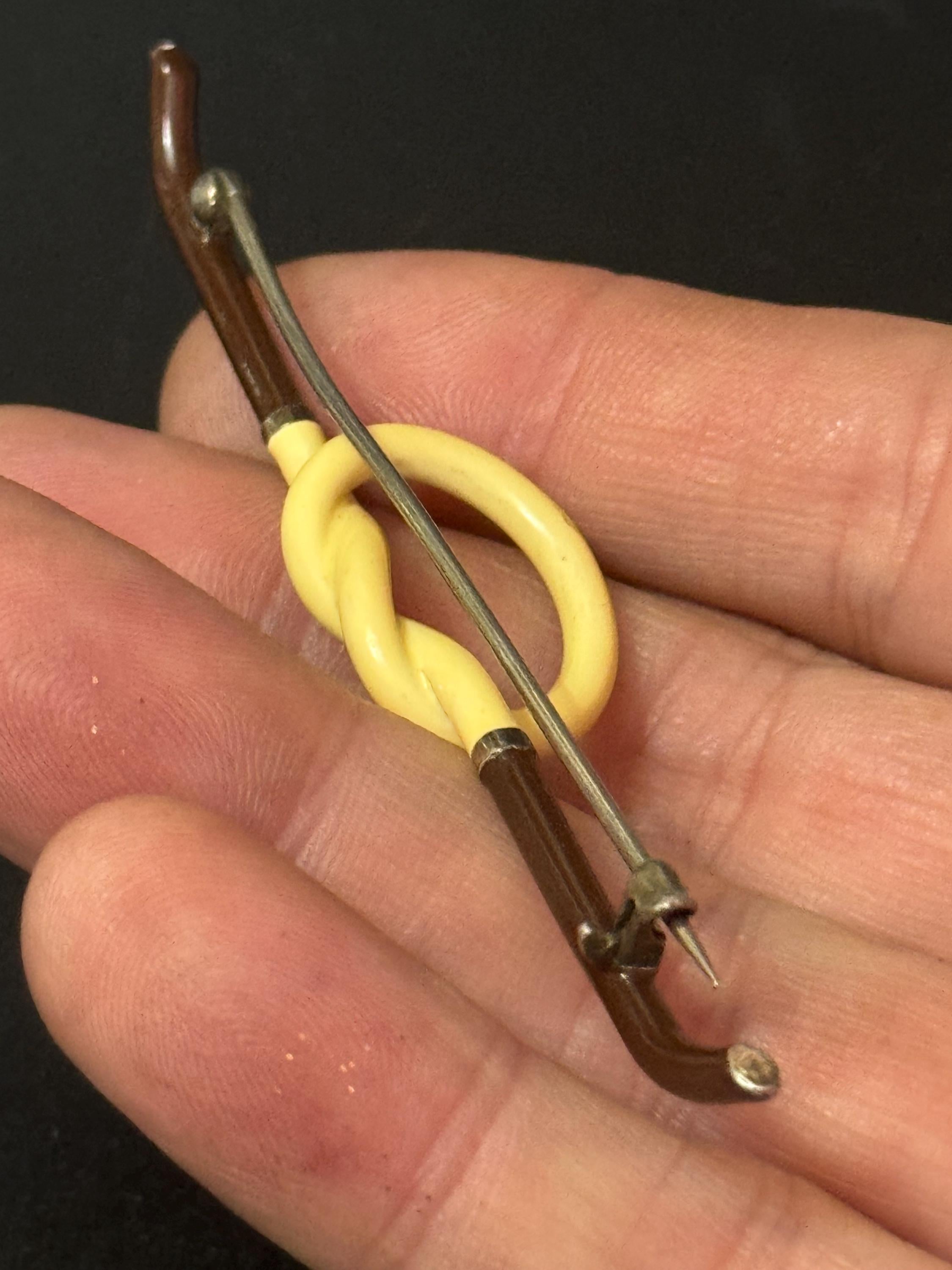 brown and cream enamel knot bar brooch m, Antique French
