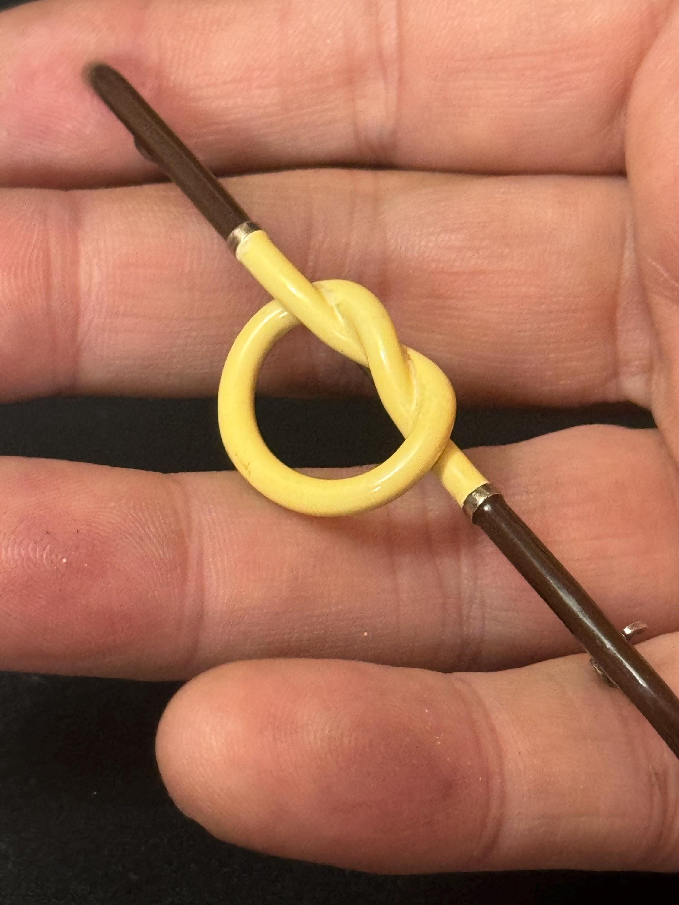 brown and cream enamel knot bar brooch m, Antique French