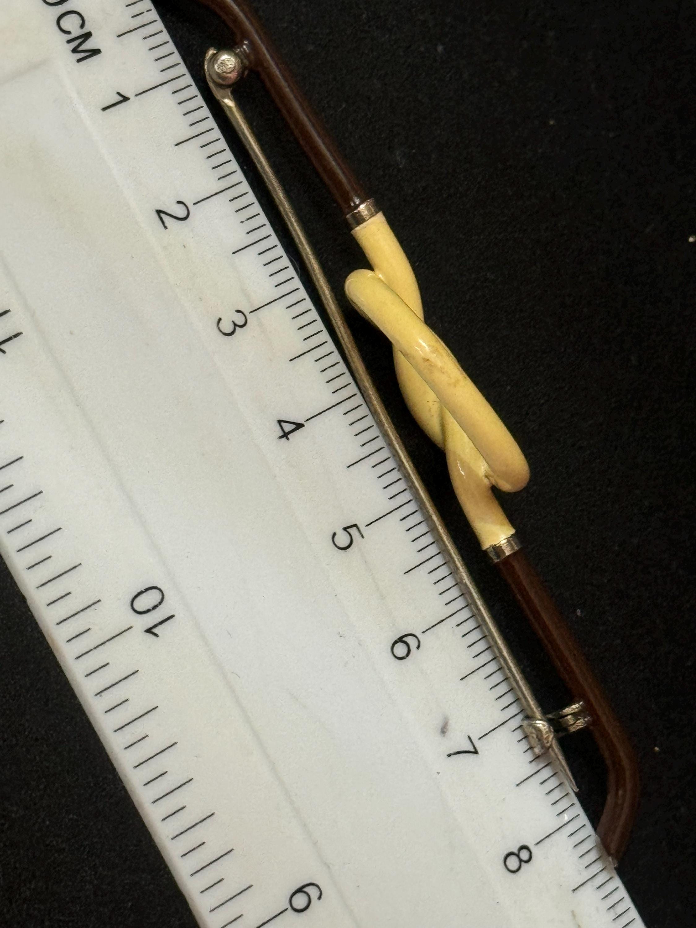 brown and cream enamel knot bar brooch m, Antique French