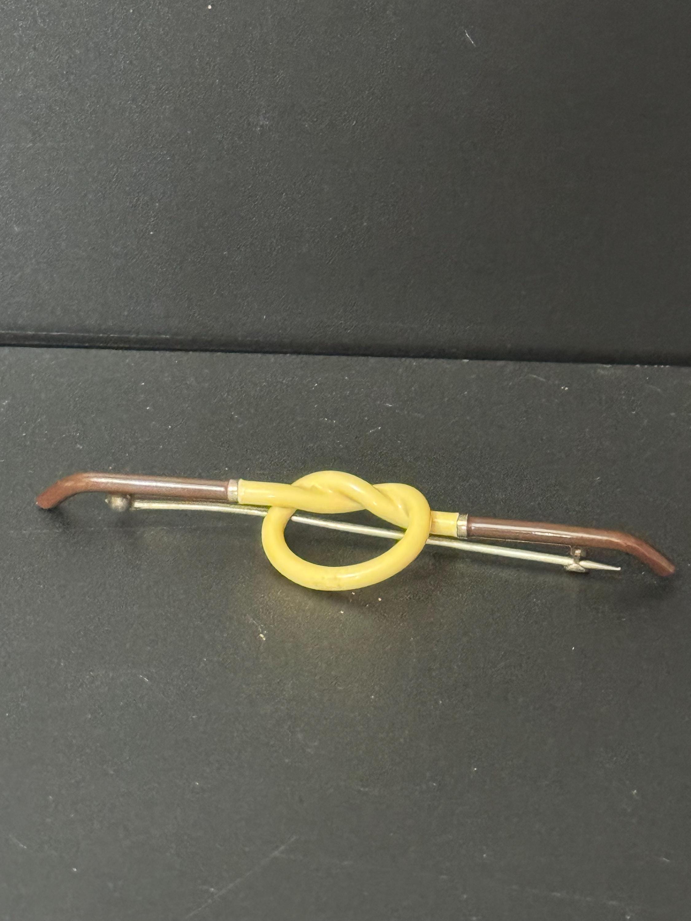 brown and cream enamel knot bar brooch m, Antique French
