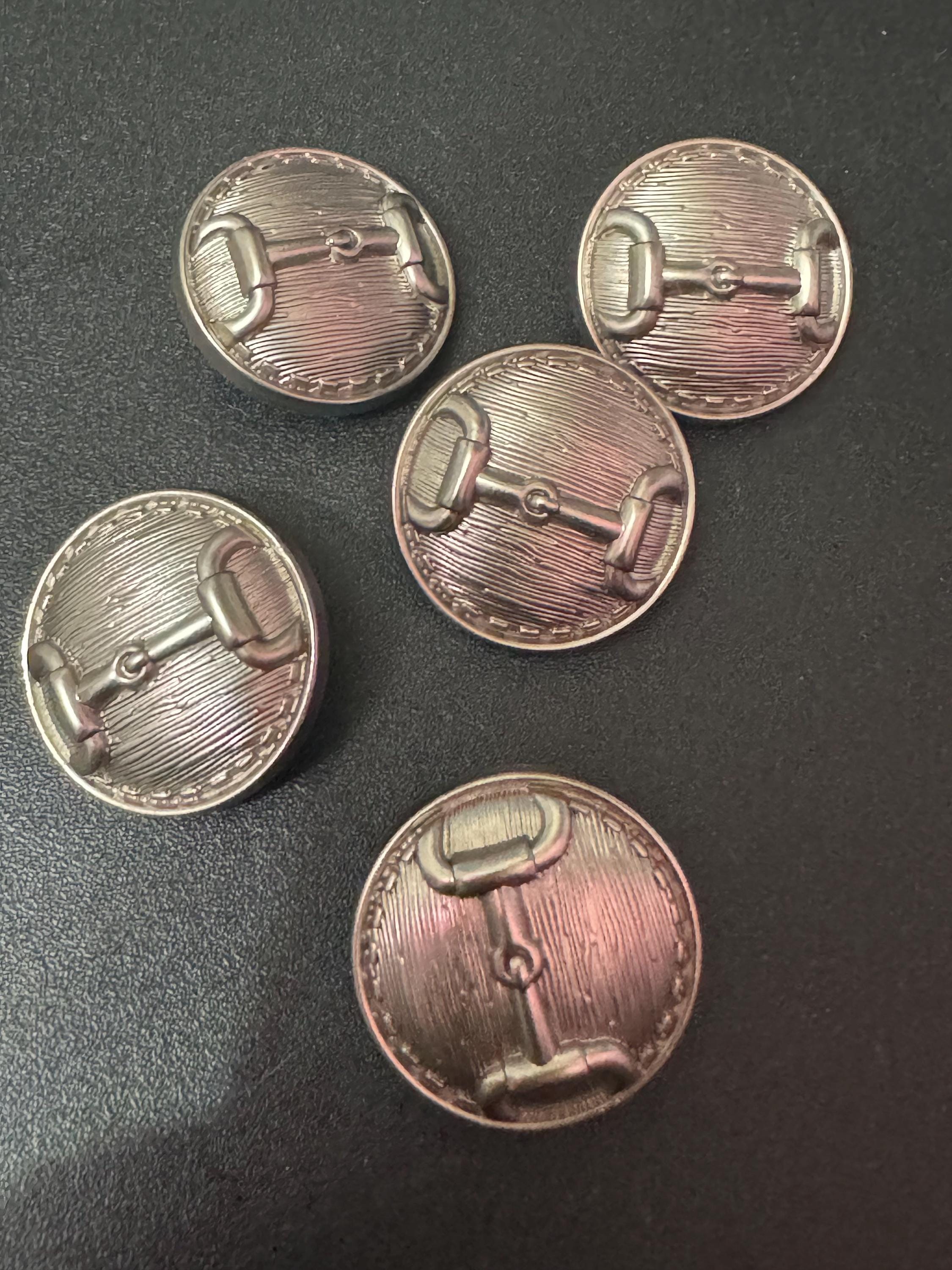 23mm silver metal snaffle buttons, horse bit design Set of 5