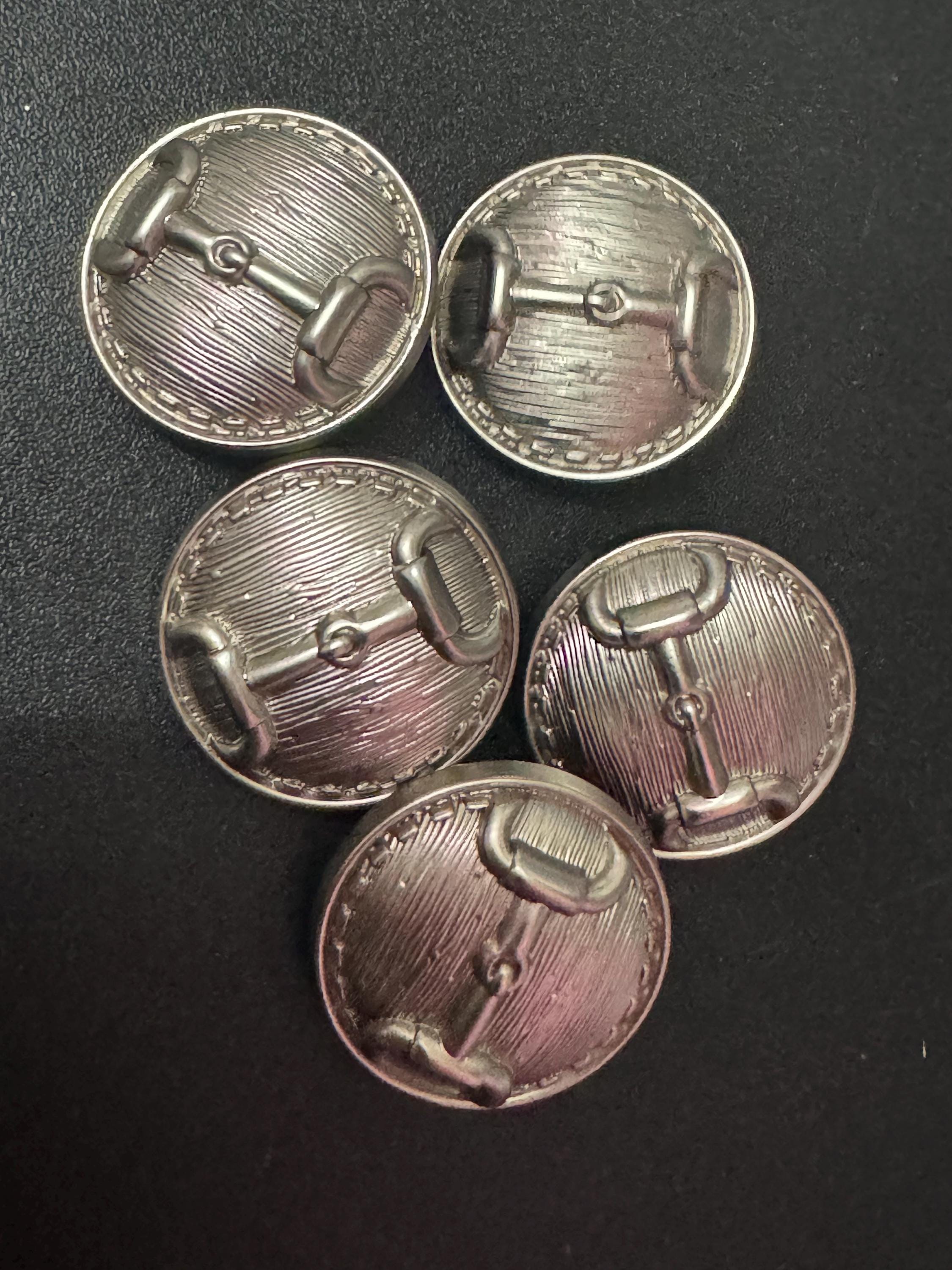 23mm silver metal snaffle buttons, horse bit design Set of 5