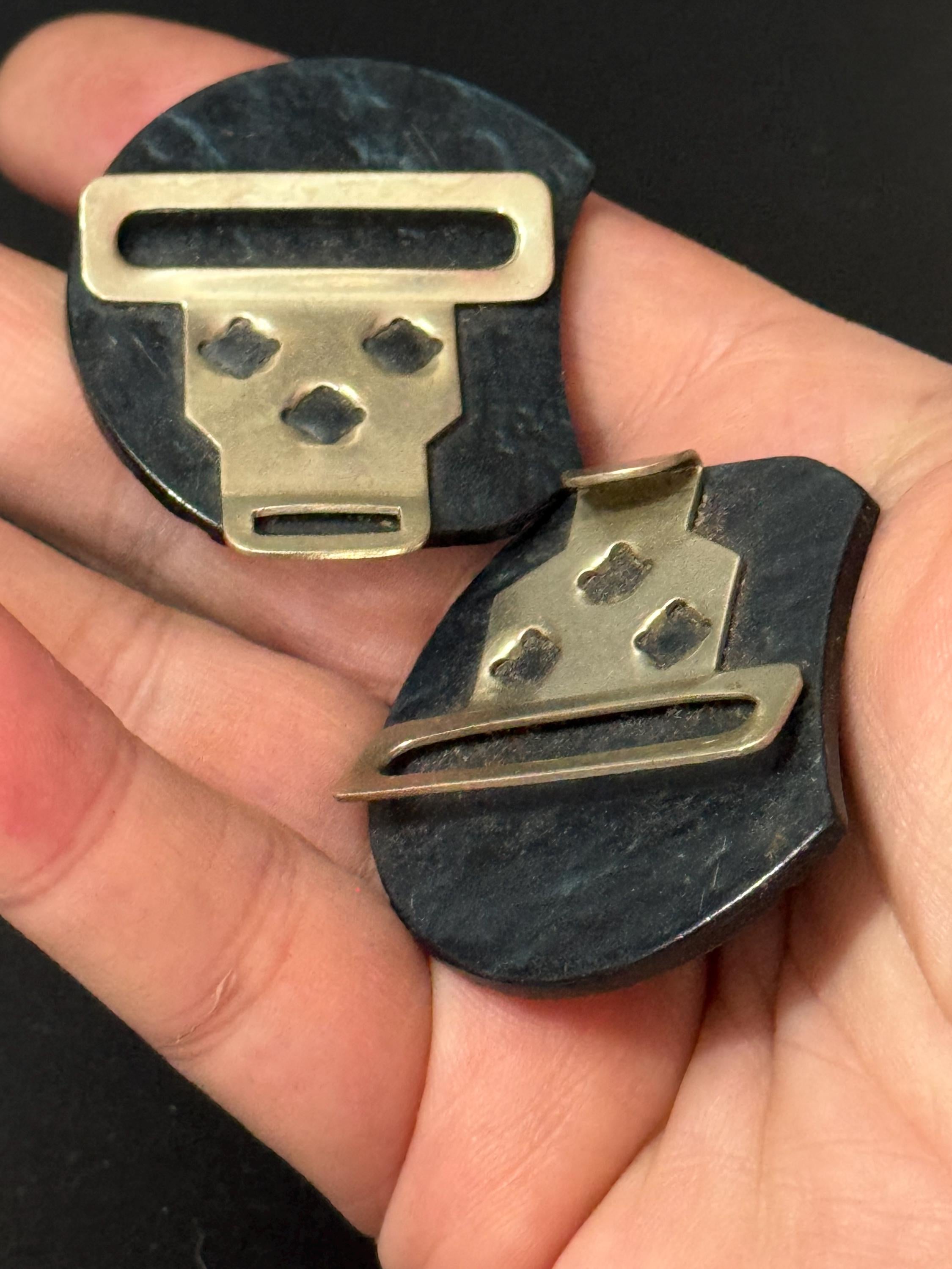 Art Deco very dark blue Bakelite or early plastic 2 part double Belt Buckle