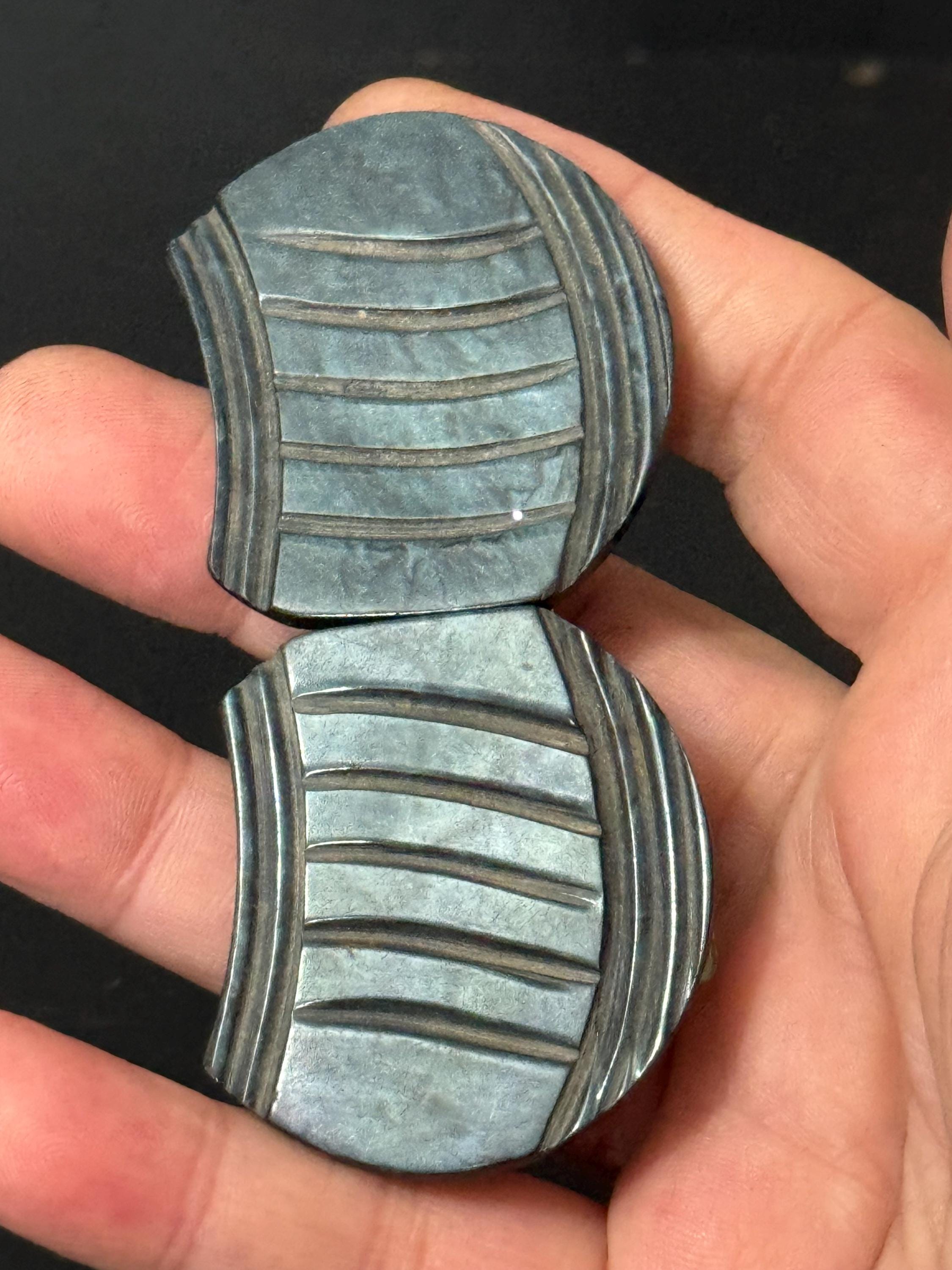 Art Deco very dark blue Bakelite or early plastic 2 part double Belt Buckle