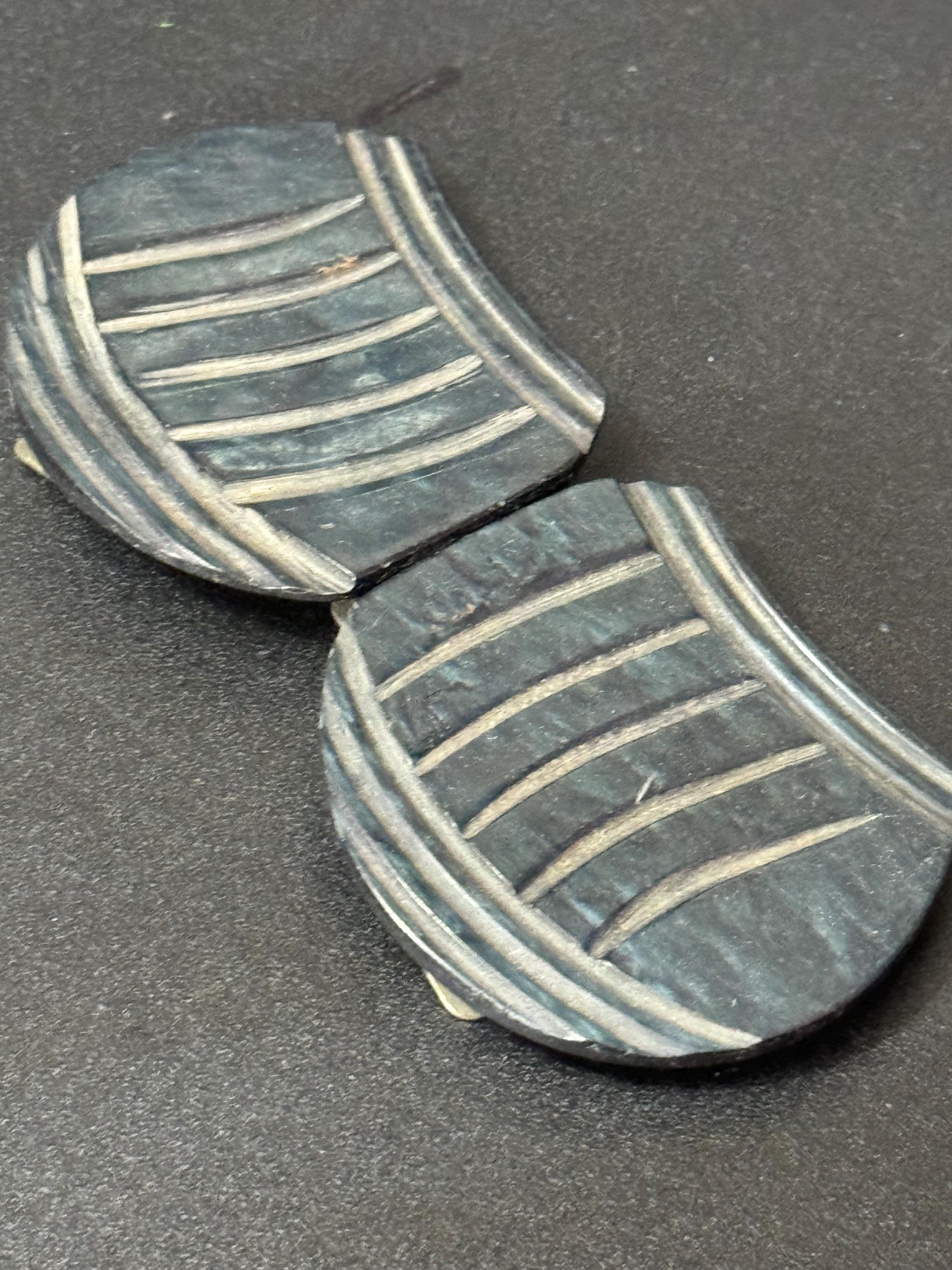 Art Deco very dark blue Bakelite or early plastic 2 part double Belt Buckle