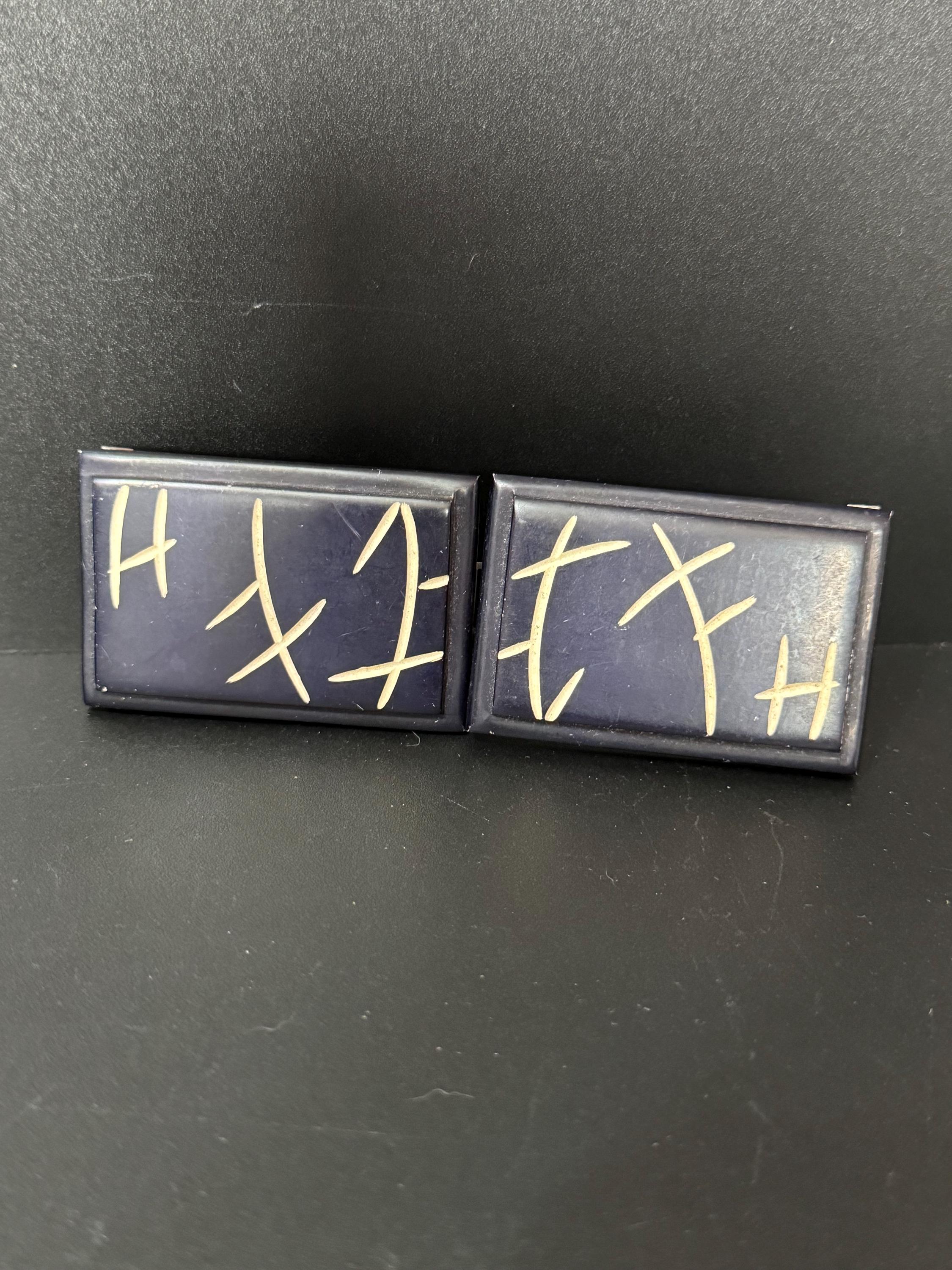 Art Deco Dark Blue Bakelite Belt Buckle: 2-Part Plastic Clasp