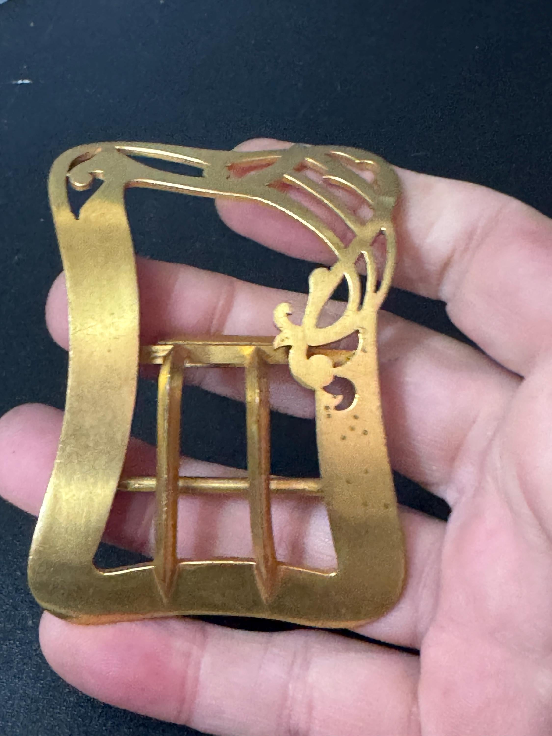 art nouveau Antique Vintage gold Tone brass rectangular Belt Buckle Belt Haberdashery