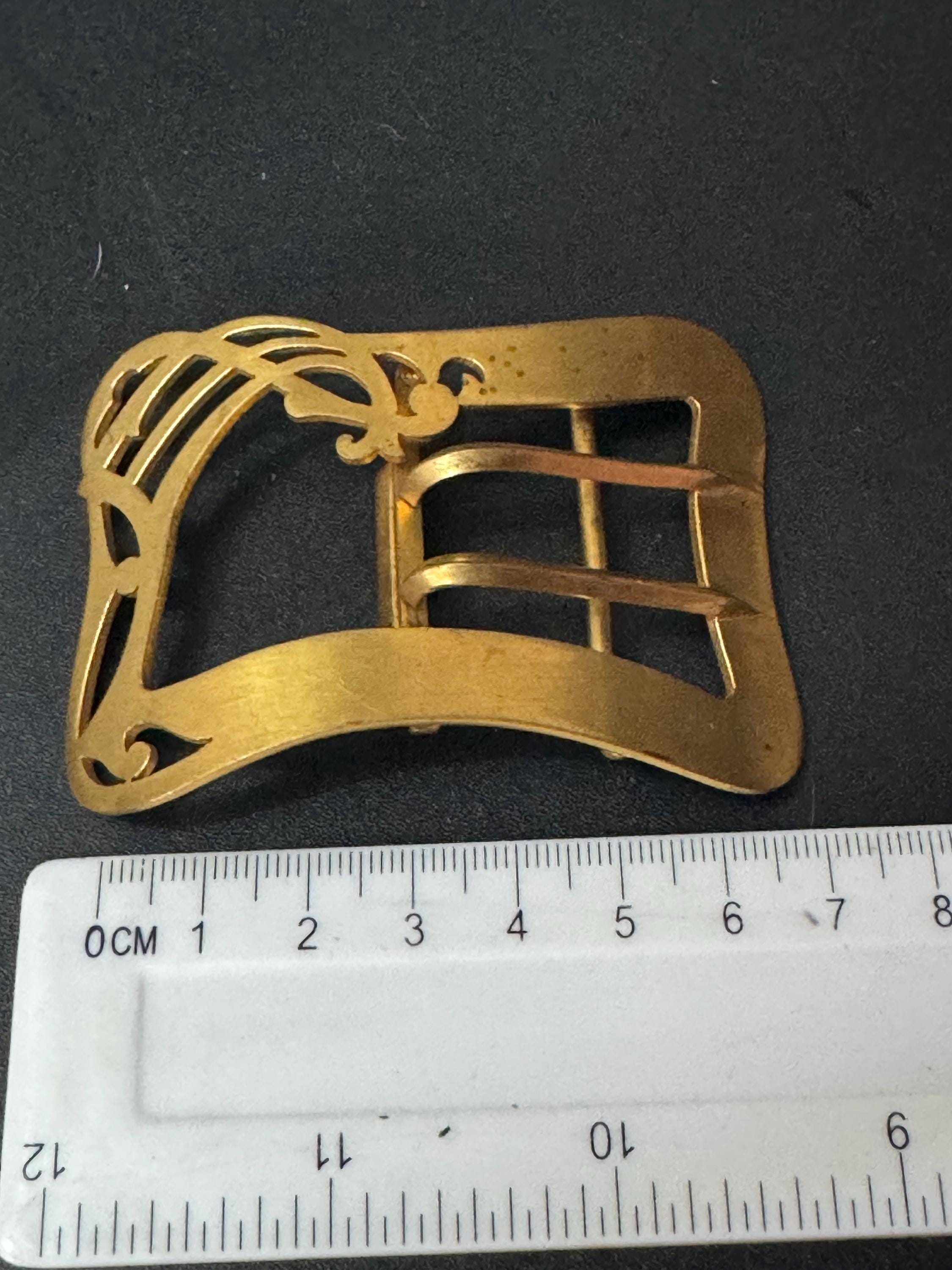 art nouveau Antique Vintage gold Tone brass rectangular Belt Buckle Belt Haberdashery